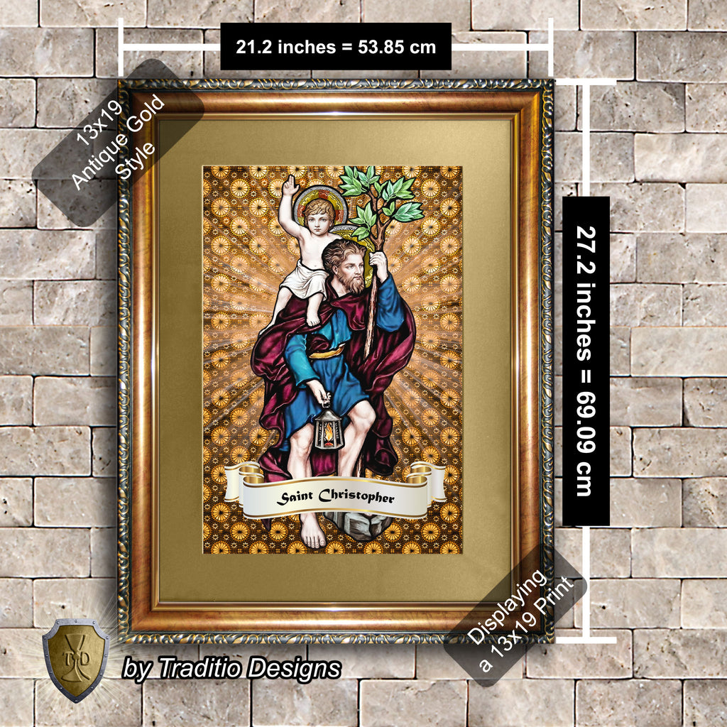 St. Christopher Framed Print (Full Stained Glass) Patron of Travelers - 15 Framing Options