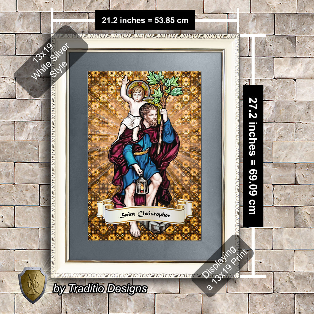 St. Christopher Framed Print (Full Stained Glass) Patron of Travelers - 15 Framing Options