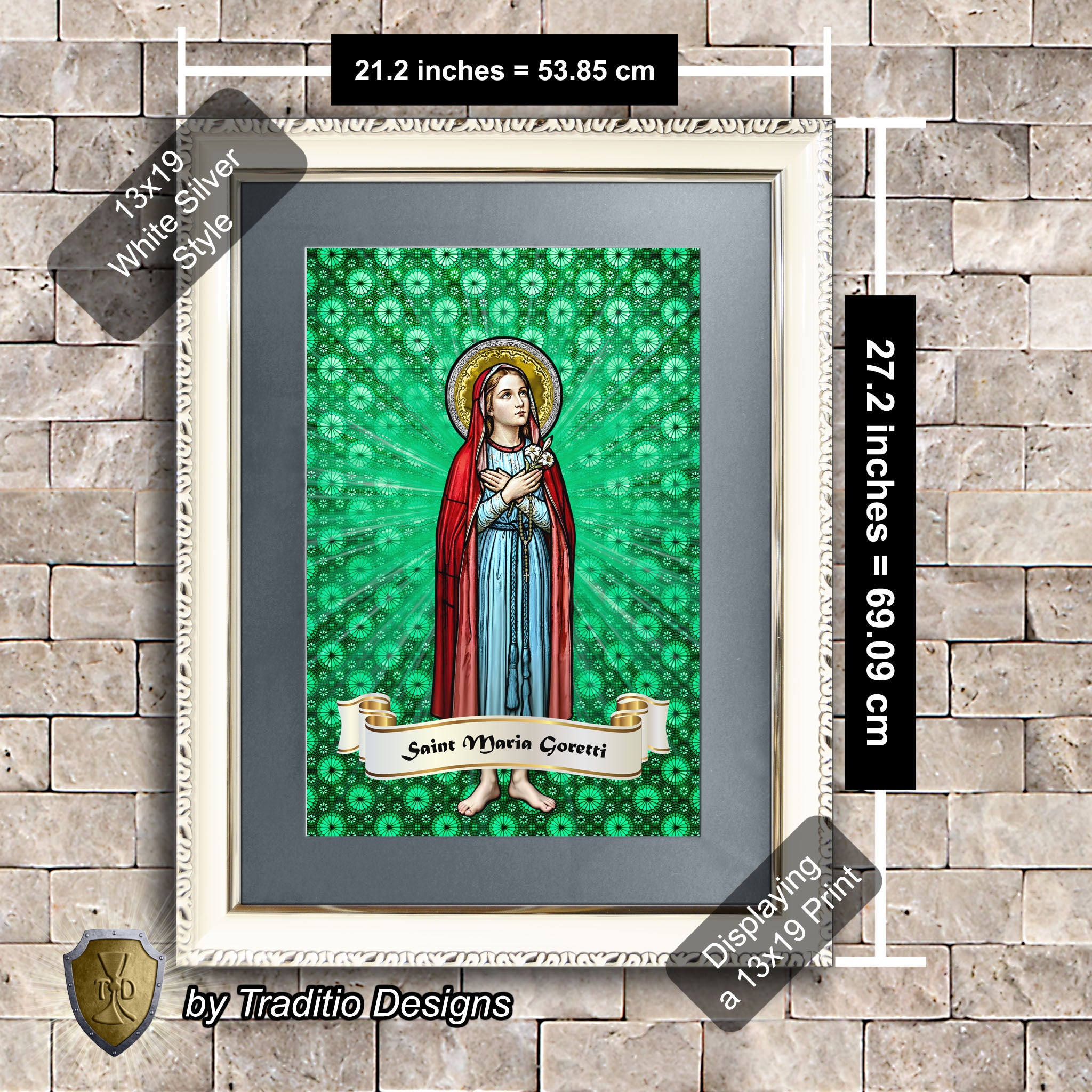 St. Maria Goretti Framed Print (Full Stained Glass) Patroness of Purity - 15 Framing Options