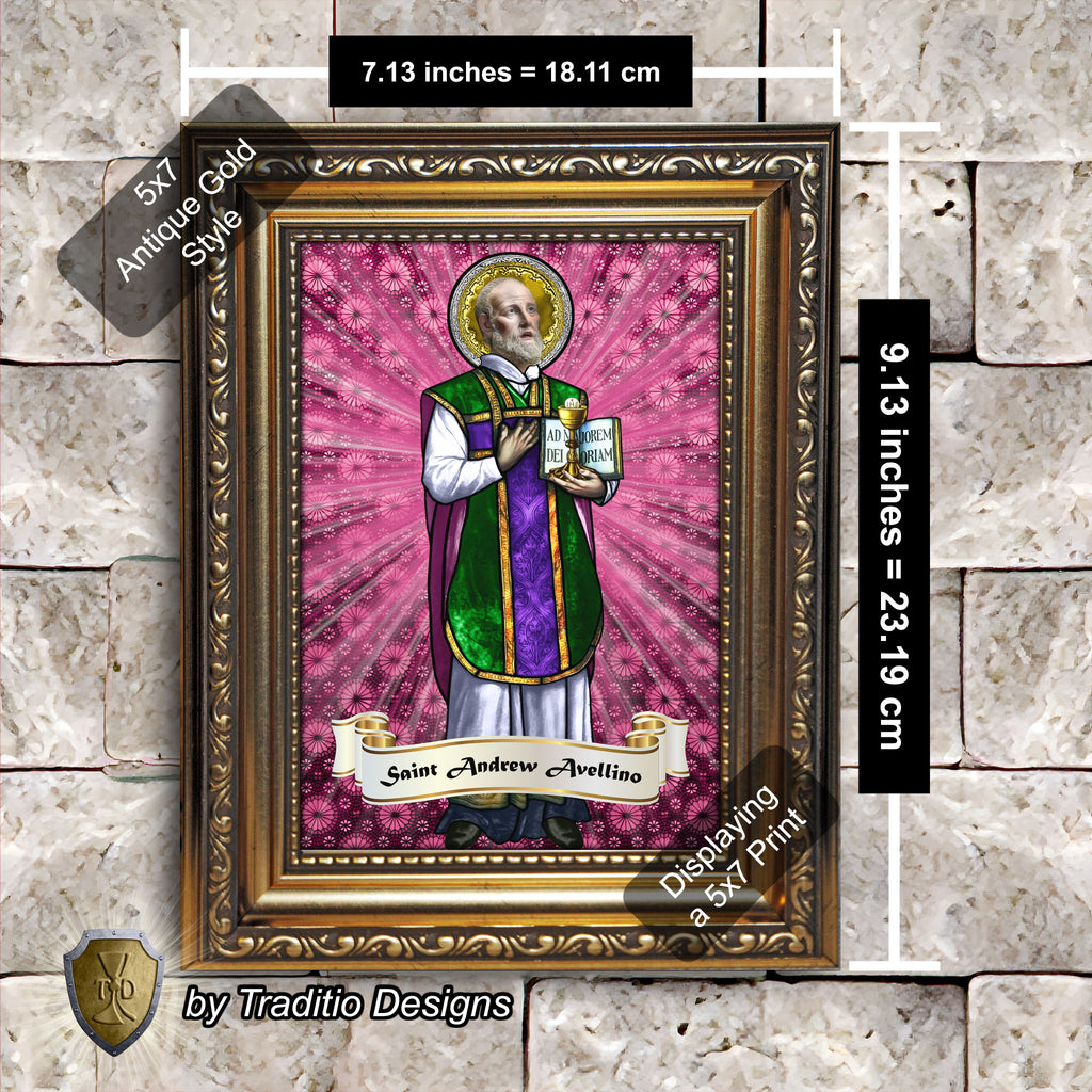 St. Andrew Avellino Framed Print (Full Stained Glass) Patron of Stroke Victims - 15 Framing Options