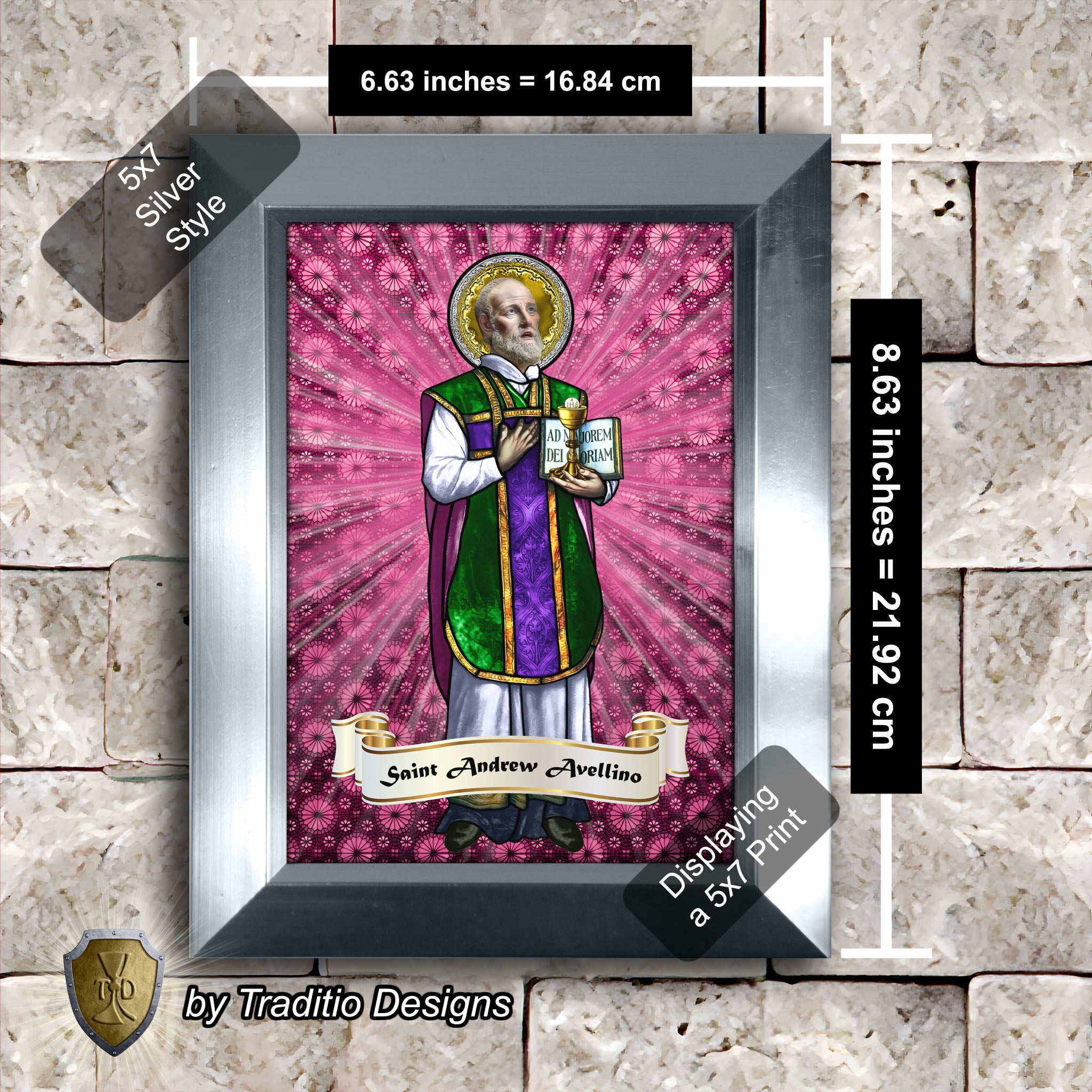 St. Andrew Avellino Framed Print (Full Stained Glass) Patron of Stroke Victims - 15 Framing Options