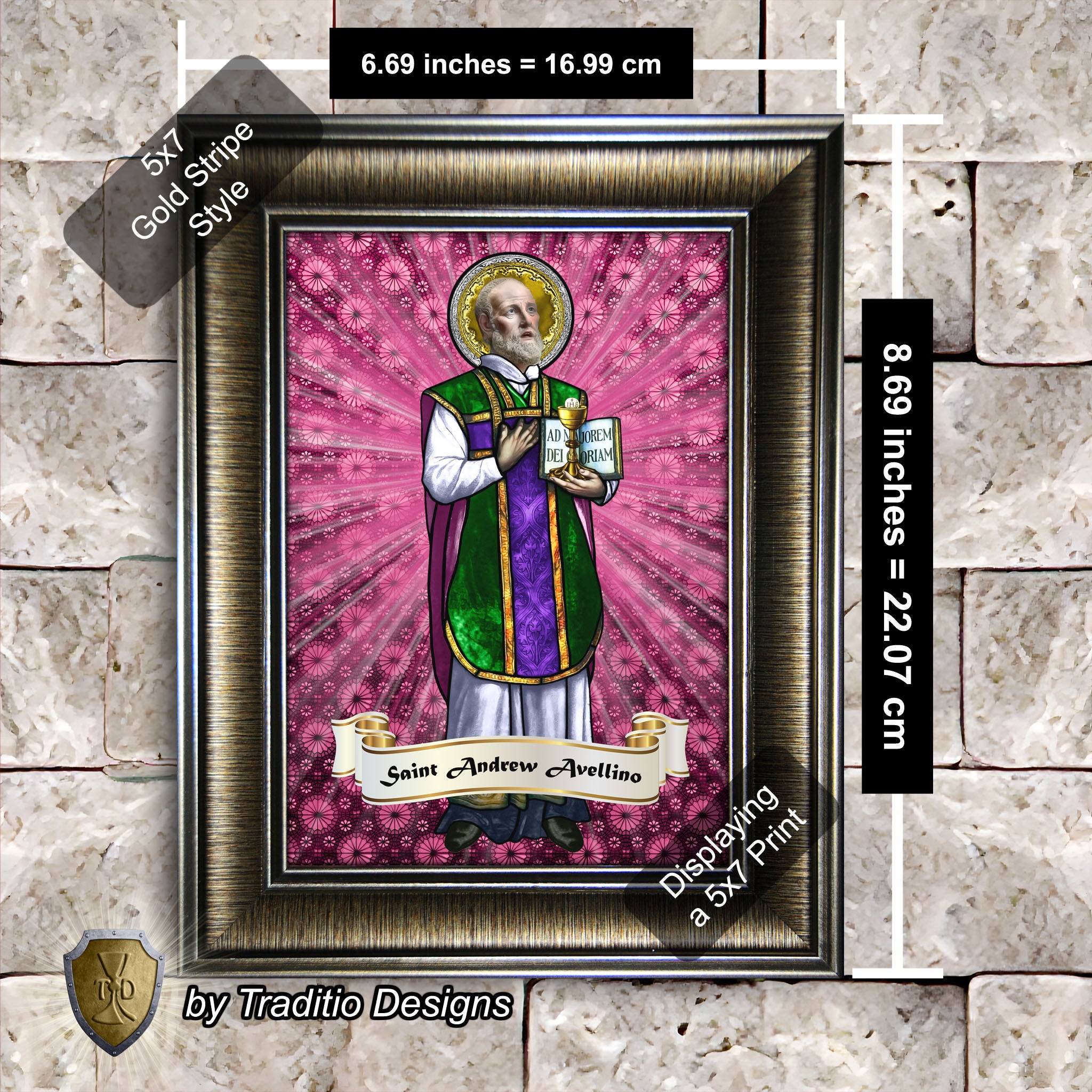St. Andrew Avellino Framed Print (Full Stained Glass) Patron of Stroke Victims - 15 Framing Options