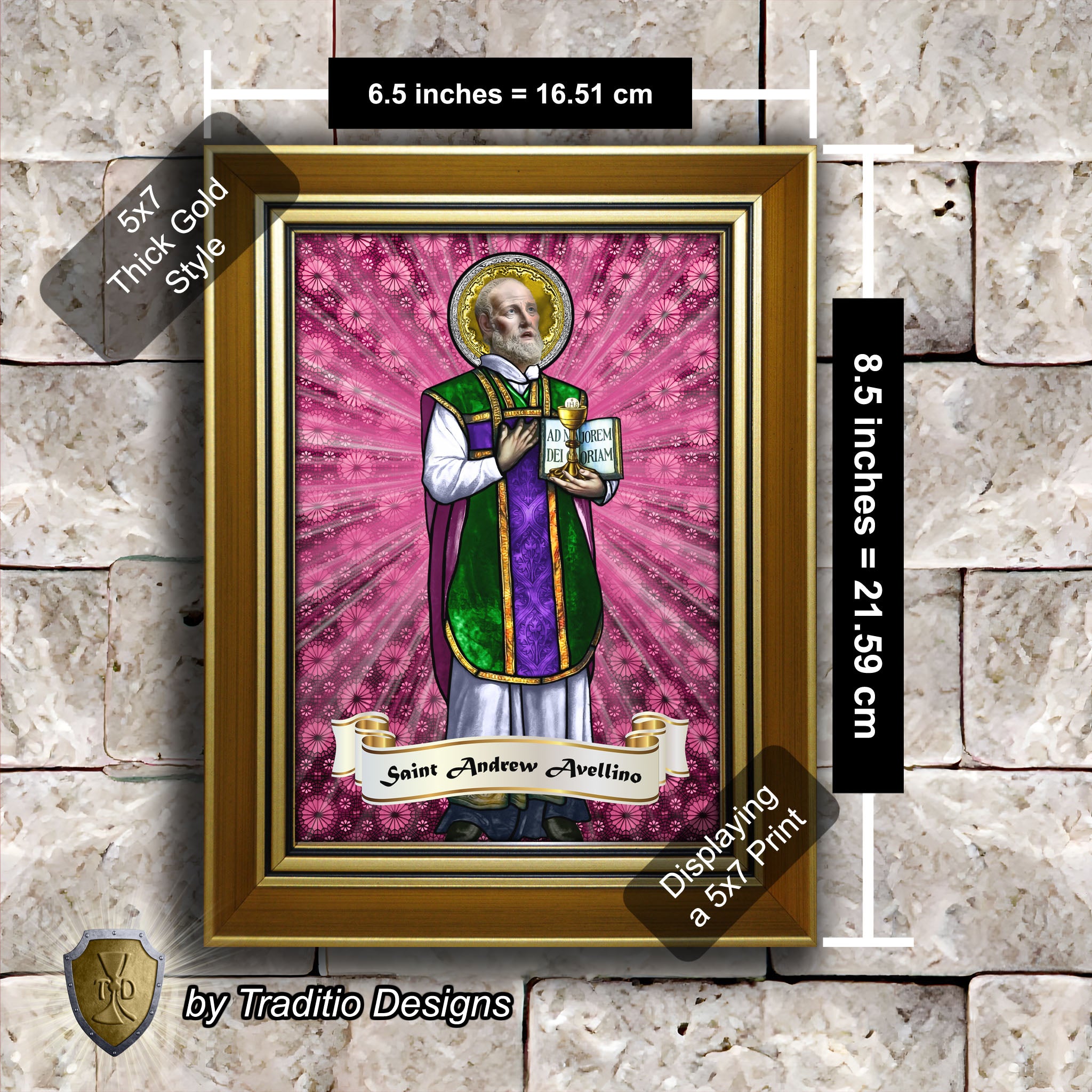 St. Andrew Avellino Framed Print (Full Stained Glass) Patron of Stroke Victims - 15 Framing Options