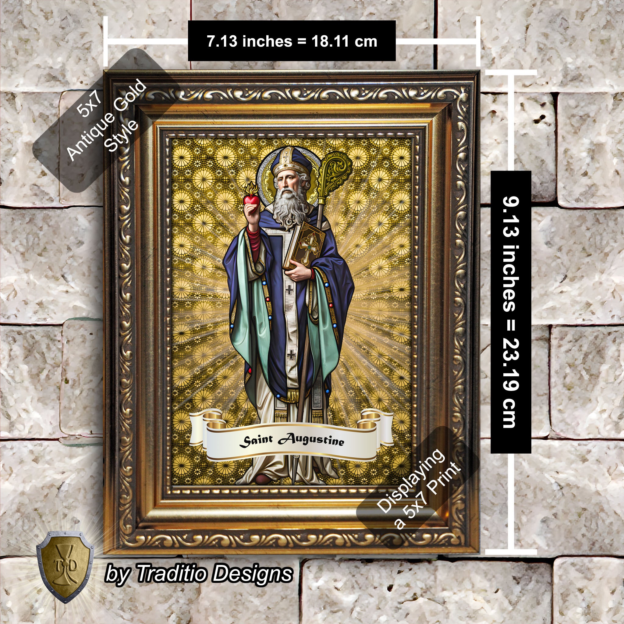 St. Augustine of Hippo Framed Print (Full Stained Glass) Patron of Sore Eyes and Throats - 15 Framing Options