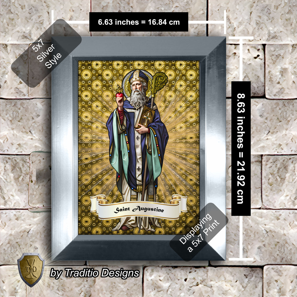 St. Augustine of Hippo Framed Print (Full Stained Glass) Patron of Sore Eyes and Throats - 15 Framing Options