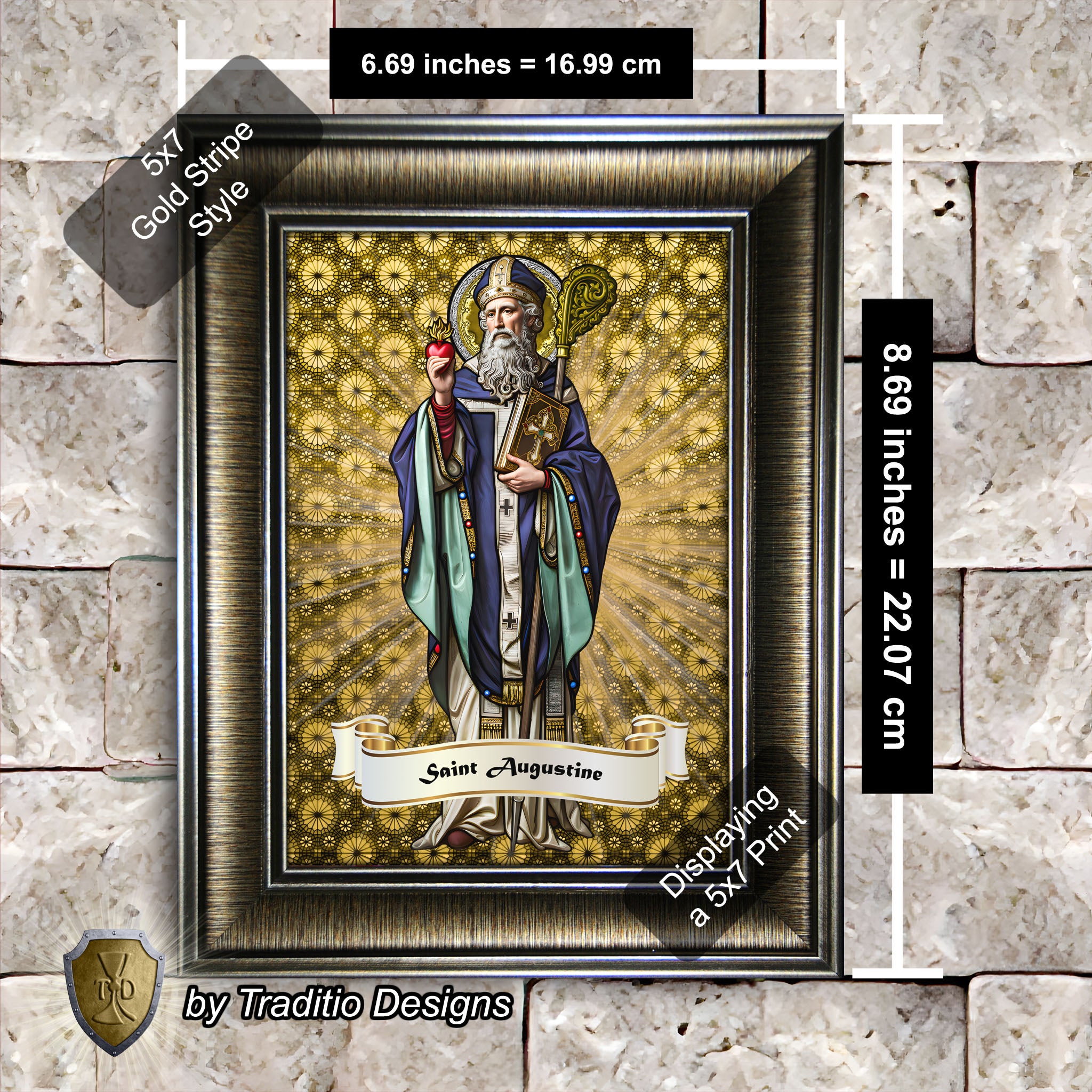 St. Augustine of Hippo Framed Print (Full Stained Glass) Patron of Sore Eyes and Throats - 15 Framing Options