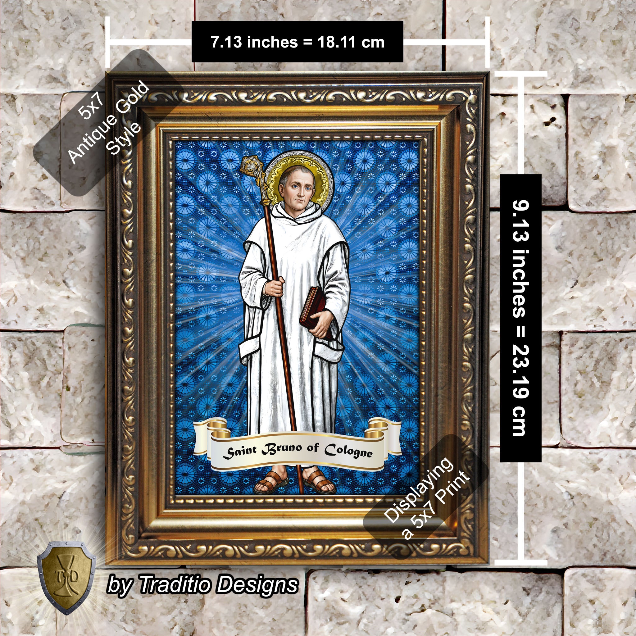 St. Bruno of Cologne Framed Print (Full Stained Glass) Patron of Spiritual Oppression - 15 Framing Options