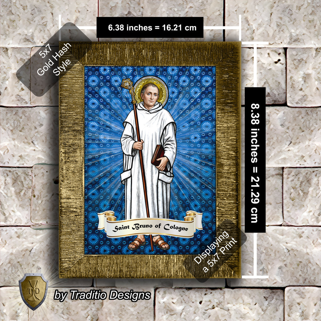 St. Bruno of Cologne Framed Print (Full Stained Glass) Patron of Spiritual Oppression - 15 Framing Options