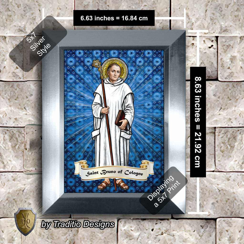 St. Bruno of Cologne Framed Print (Full Stained Glass) Patron of Spiritual Oppression - 15 Framing Options