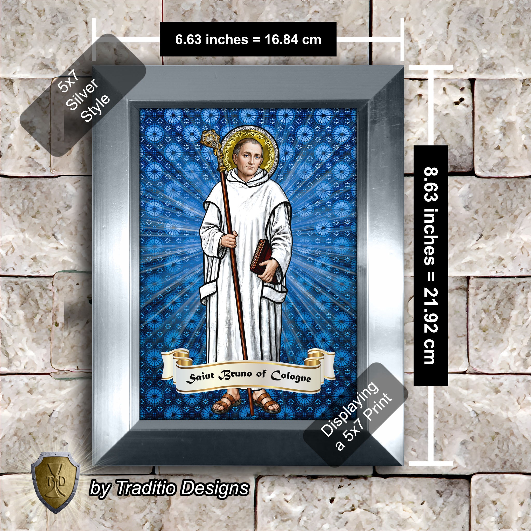 St. Bruno of Cologne Framed Print (Full Stained Glass) Patron of Spiritual Oppression - 15 Framing Options