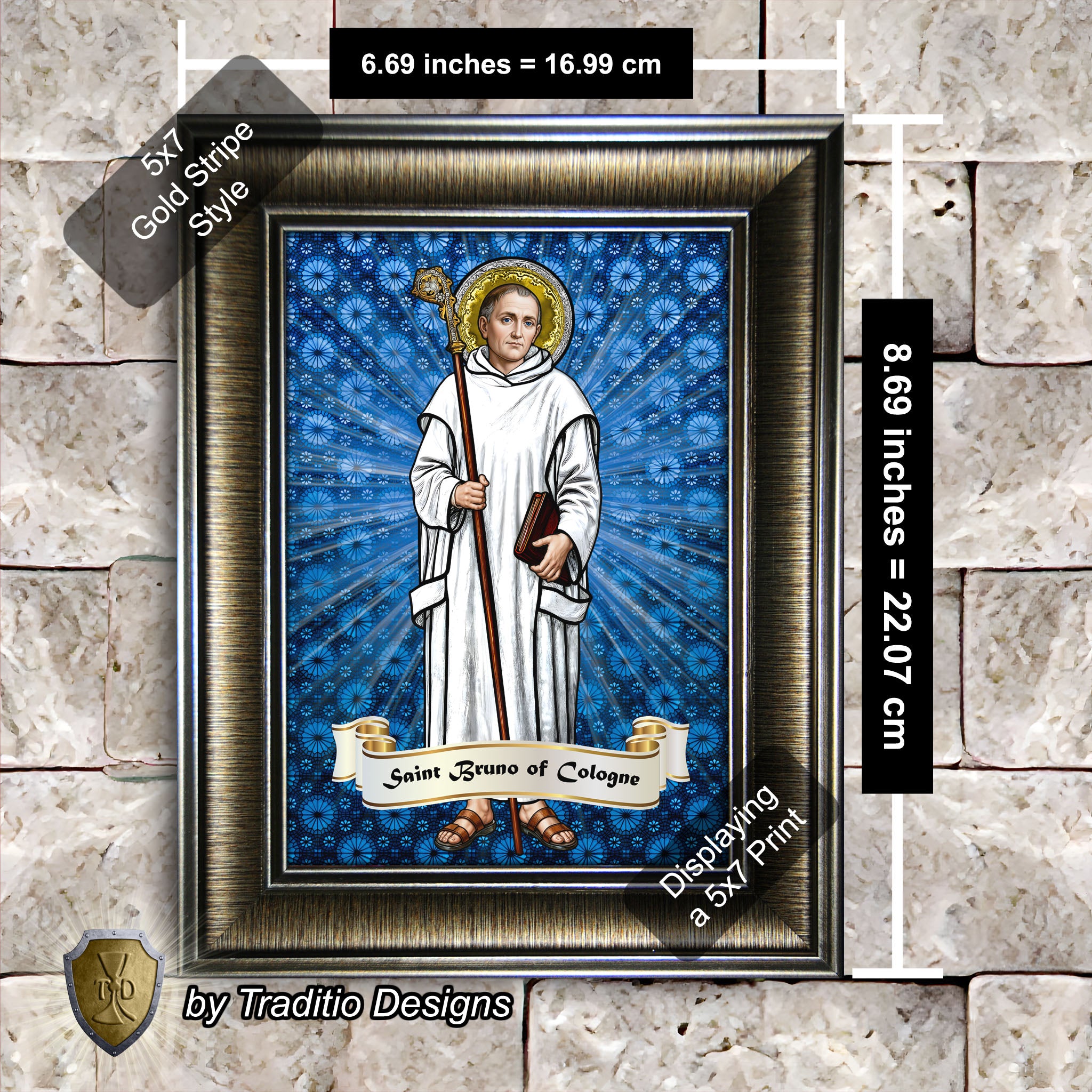 St. Bruno of Cologne Framed Print (Full Stained Glass) Patron of Spiritual Oppression - 15 Framing Options
