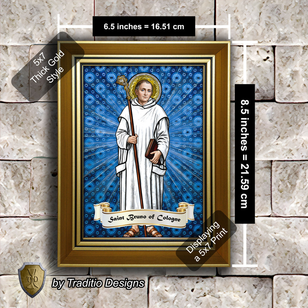 St. Bruno of Cologne Framed Print (Full Stained Glass) Patron of Spiritual Oppression - 15 Framing Options