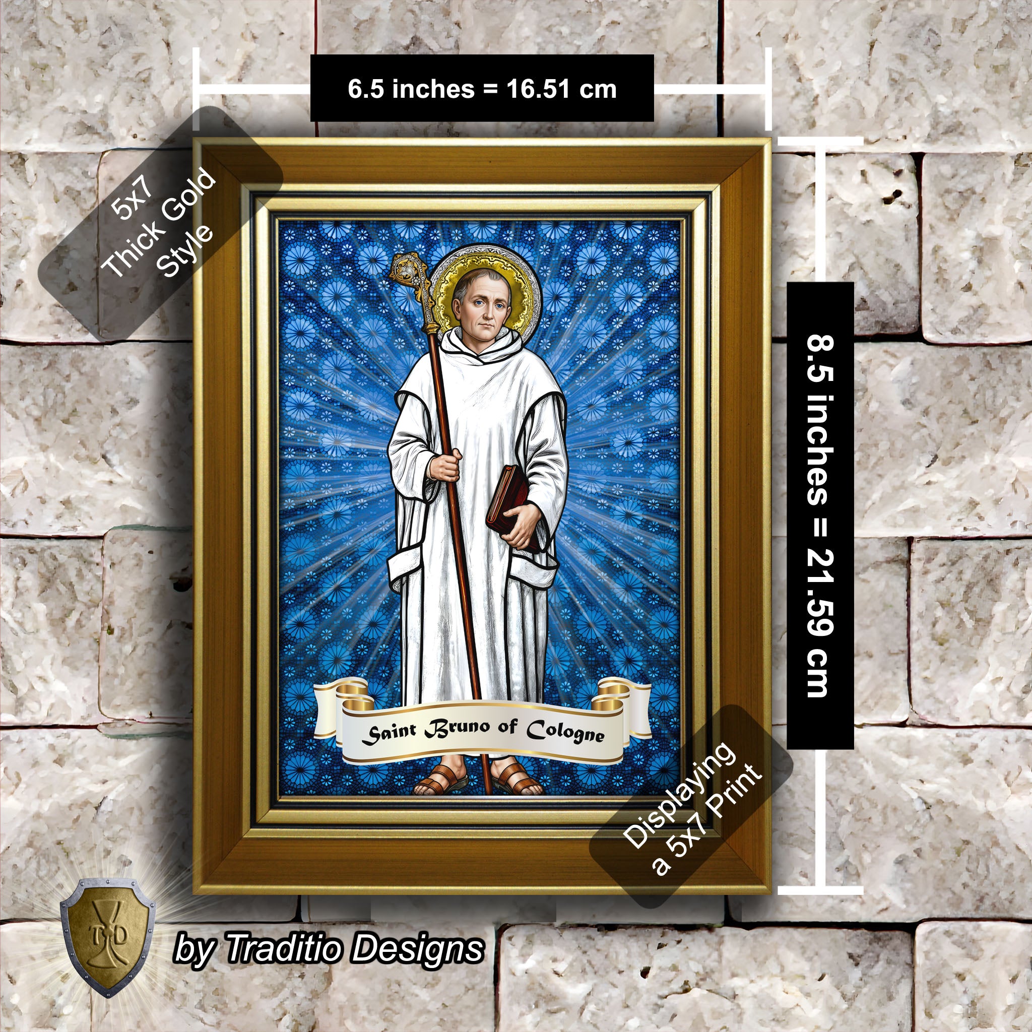 St. Bruno of Cologne Framed Print (Full Stained Glass) Patron of Spiritual Oppression - 15 Framing Options