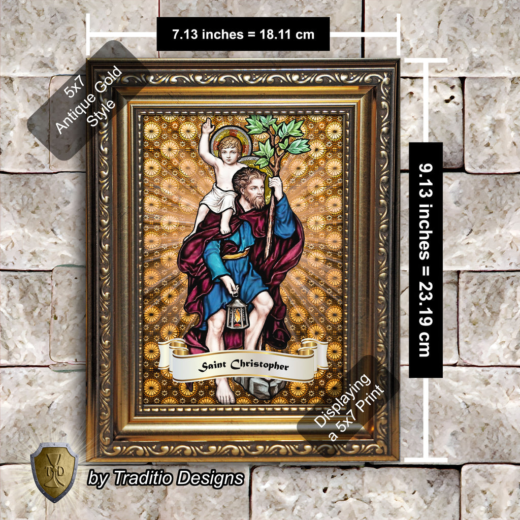 St. Christopher Framed Print (Full Stained Glass) Patron of Travelers - 15 Framing Options