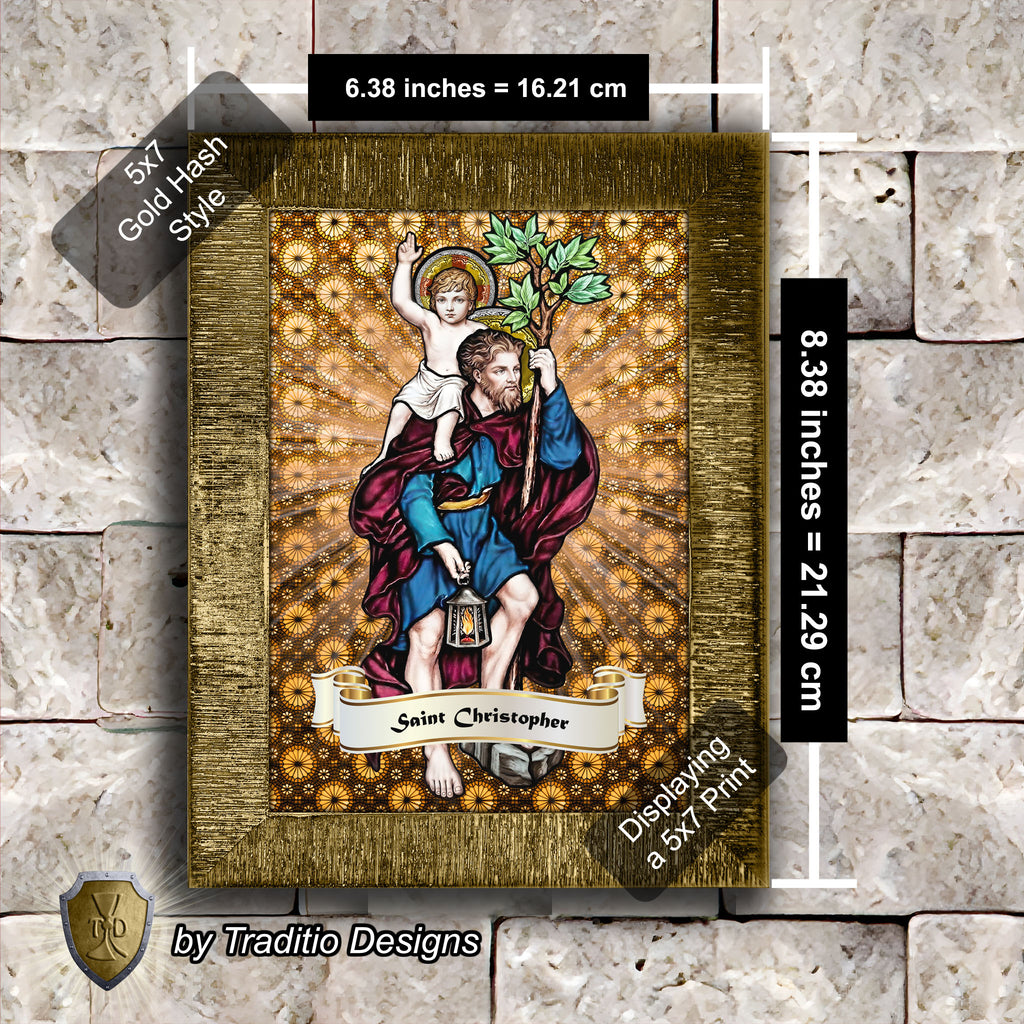 St. Christopher Framed Print (Full Stained Glass) Patron of Travelers - 15 Framing Options