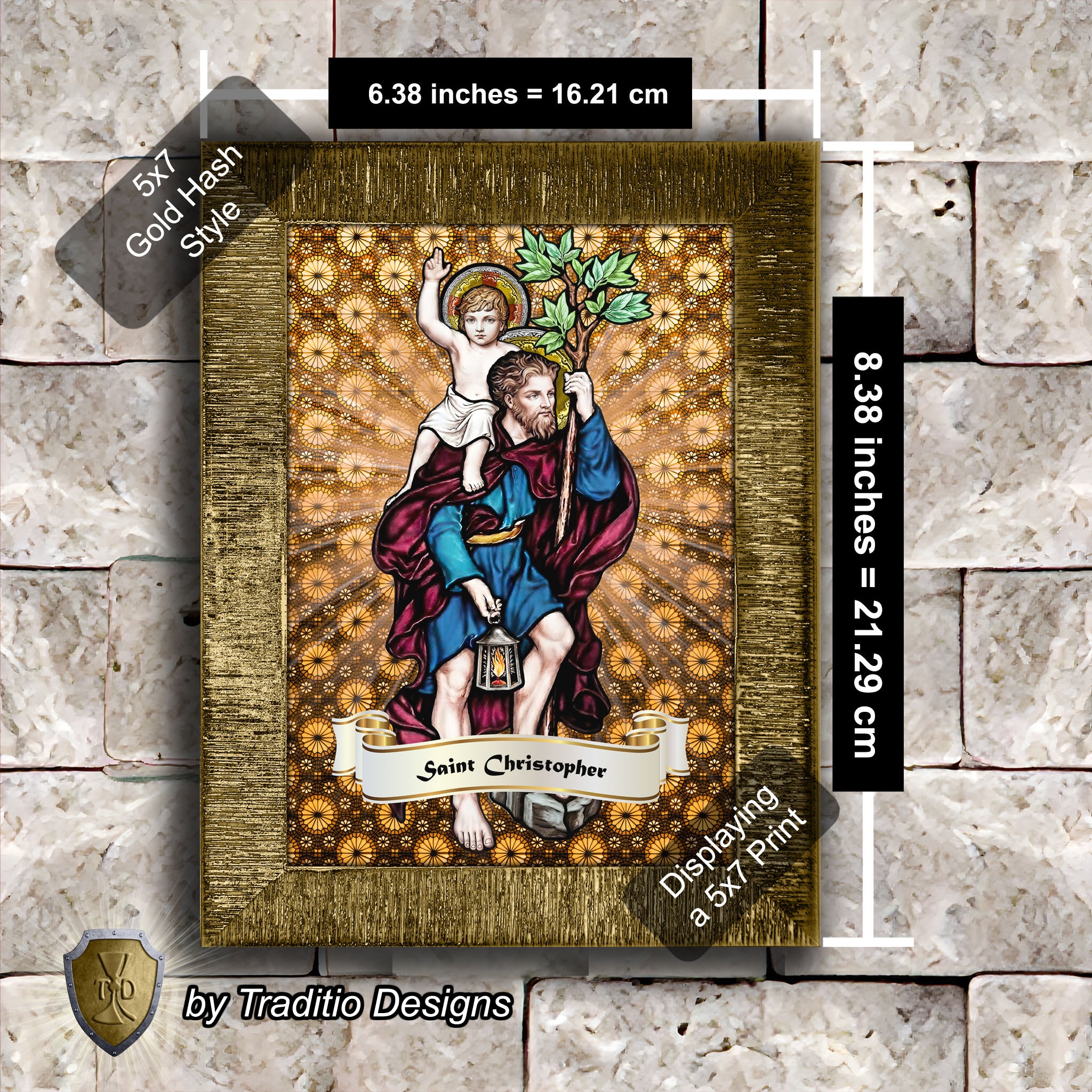 St. Christopher Framed Print (Full Stained Glass) Patron of Travelers - 15 Framing Options