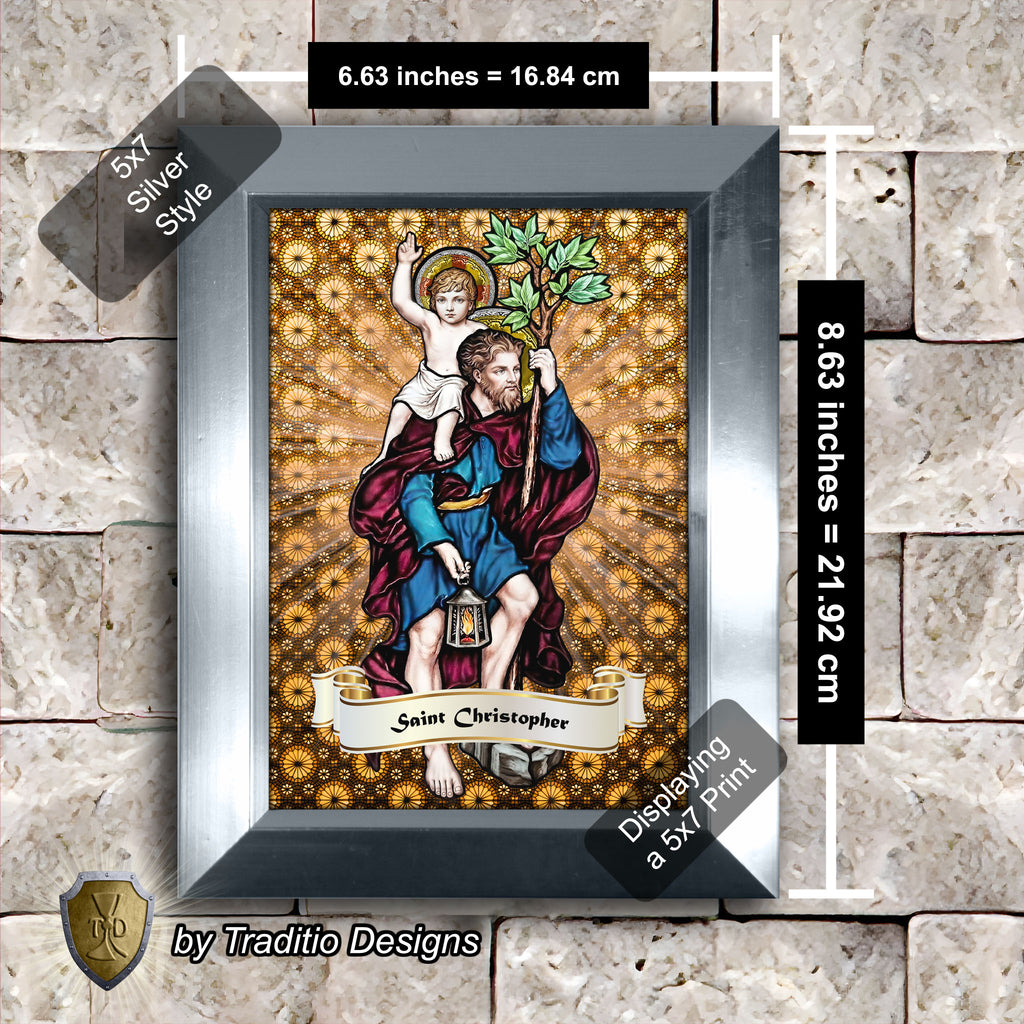 St. Christopher Framed Print (Full Stained Glass) Patron of Travelers - 15 Framing Options