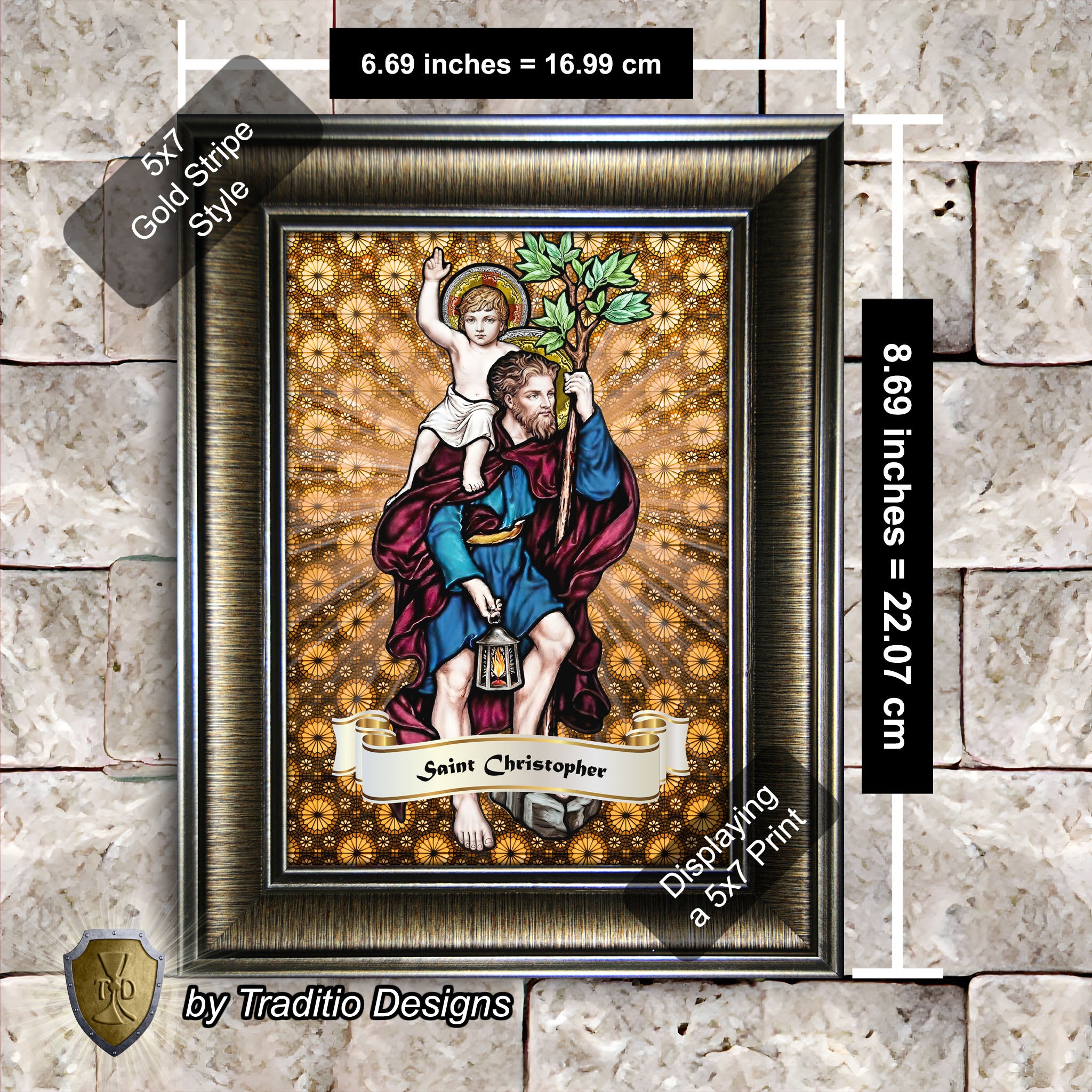 St. Christopher Framed Print (Full Stained Glass) Patron of Travelers - 15 Framing Options