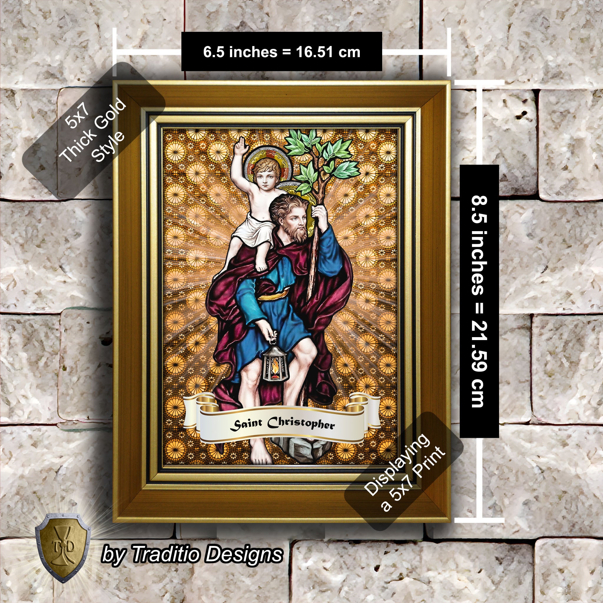 St. Christopher Framed Print (Full Stained Glass) Patron of Travelers - 15 Framing Options