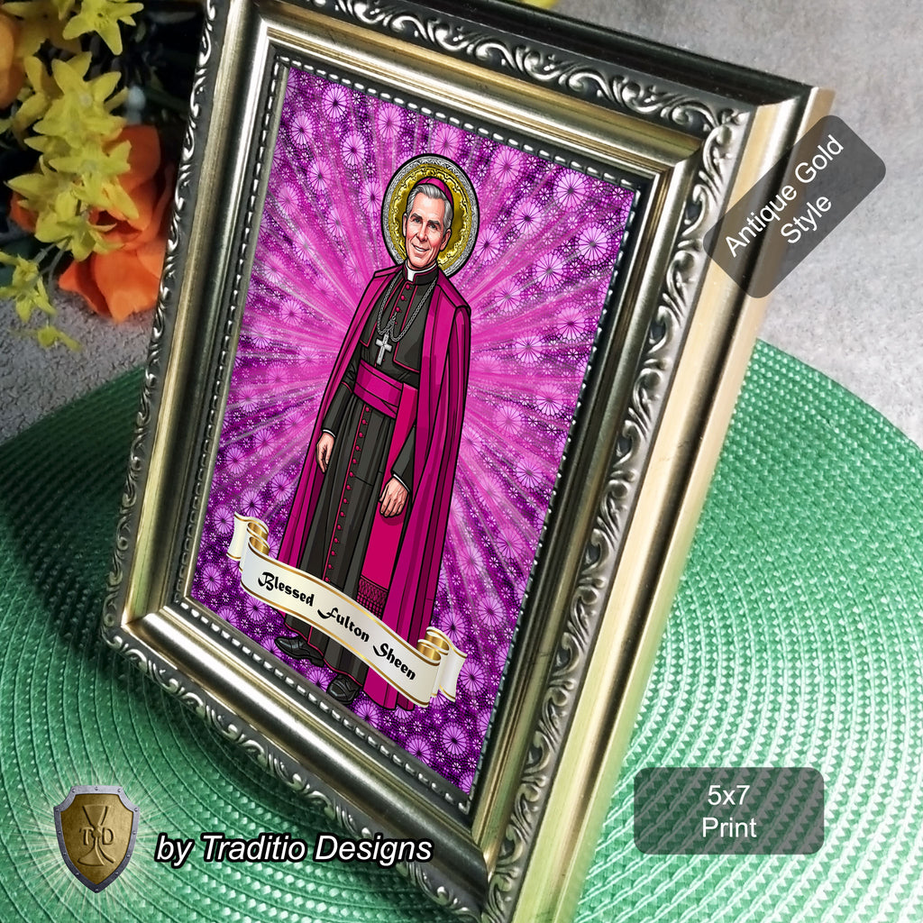 Bl. Fulton J. Sheen Framed Print (Full Stained Glass) | Infant Health, Heart Relief & Broadcasters | 15 Framing Options