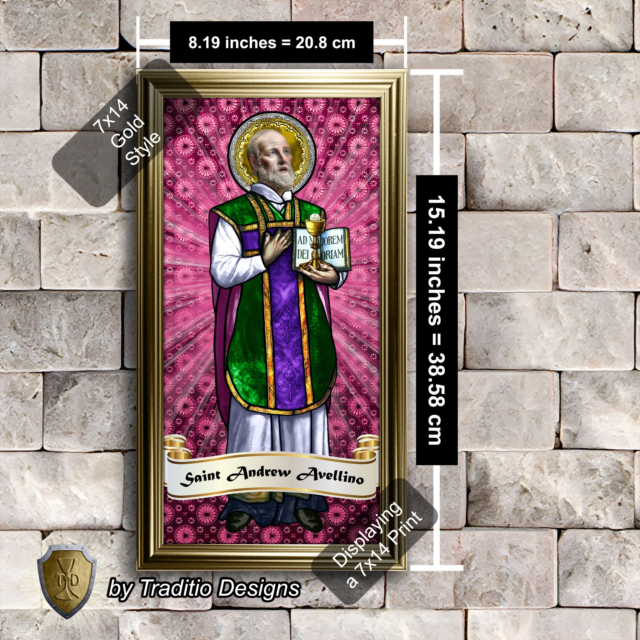 St. Andrew Avellino Framed Print (Full Stained Glass) Patron of Stroke Victims - 15 Framing Options