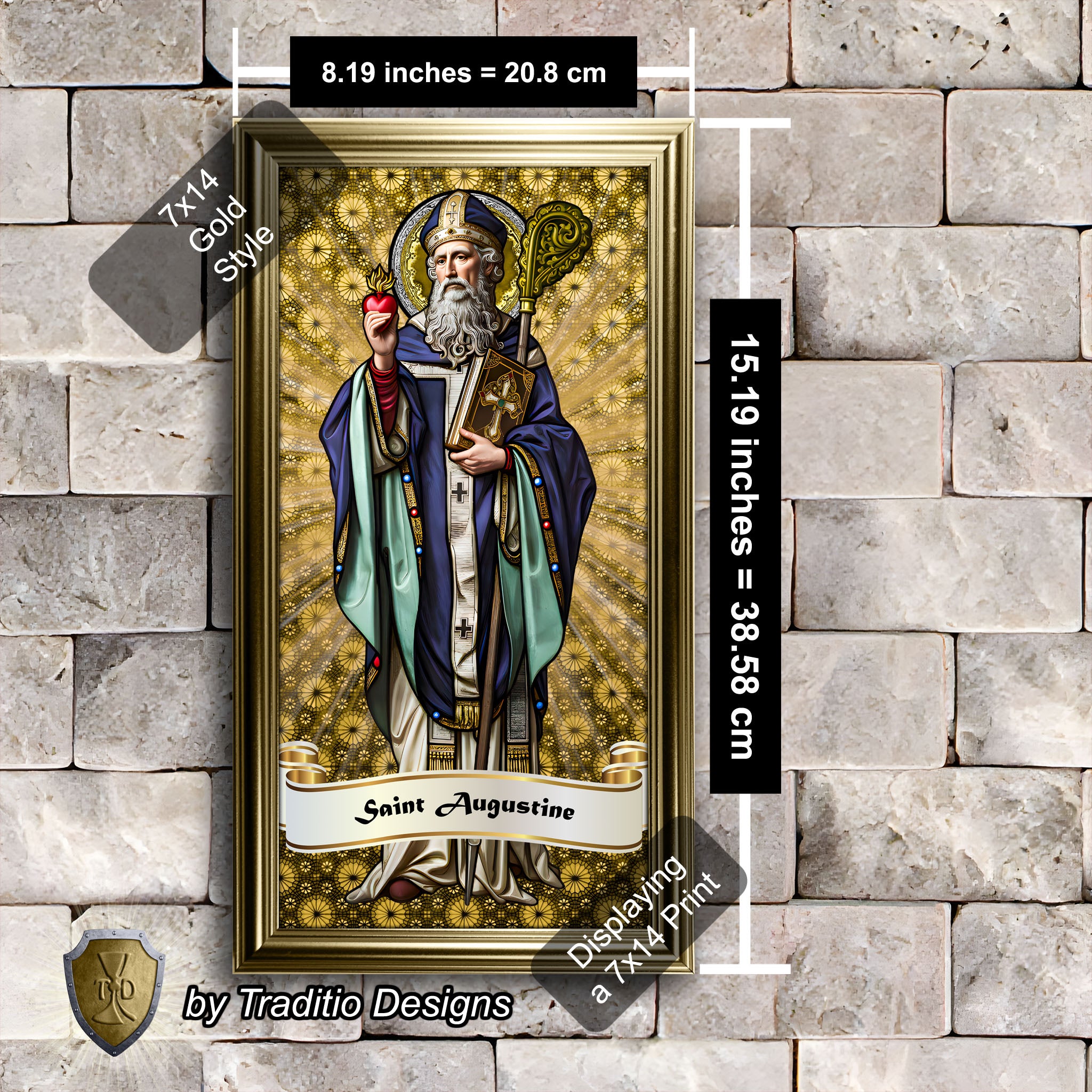 St. Augustine of Hippo Framed Print (Full Stained Glass) Patron of Sore Eyes and Throats - 15 Framing Options