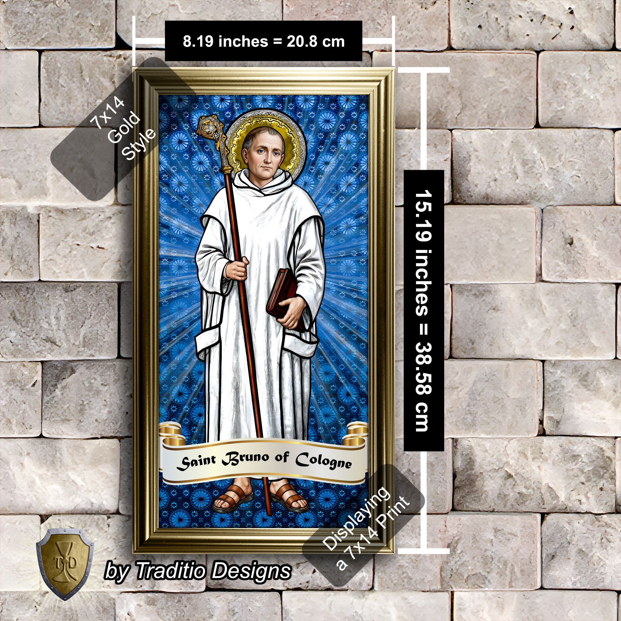 St. Bruno of Cologne Framed Print (Full Stained Glass) Patron of Spiritual Oppression - 15 Framing Options