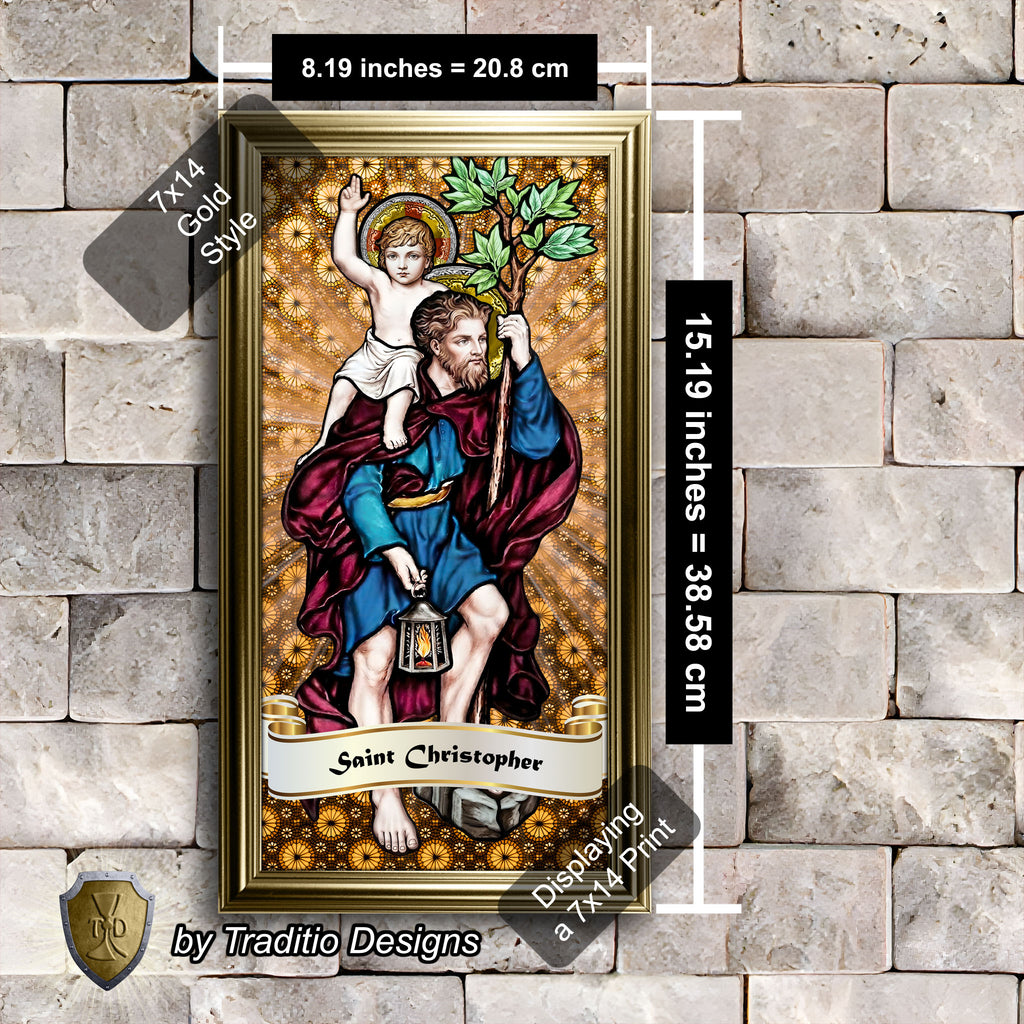 St. Christopher Framed Print (Full Stained Glass) Patron of Travelers - 15 Framing Options
