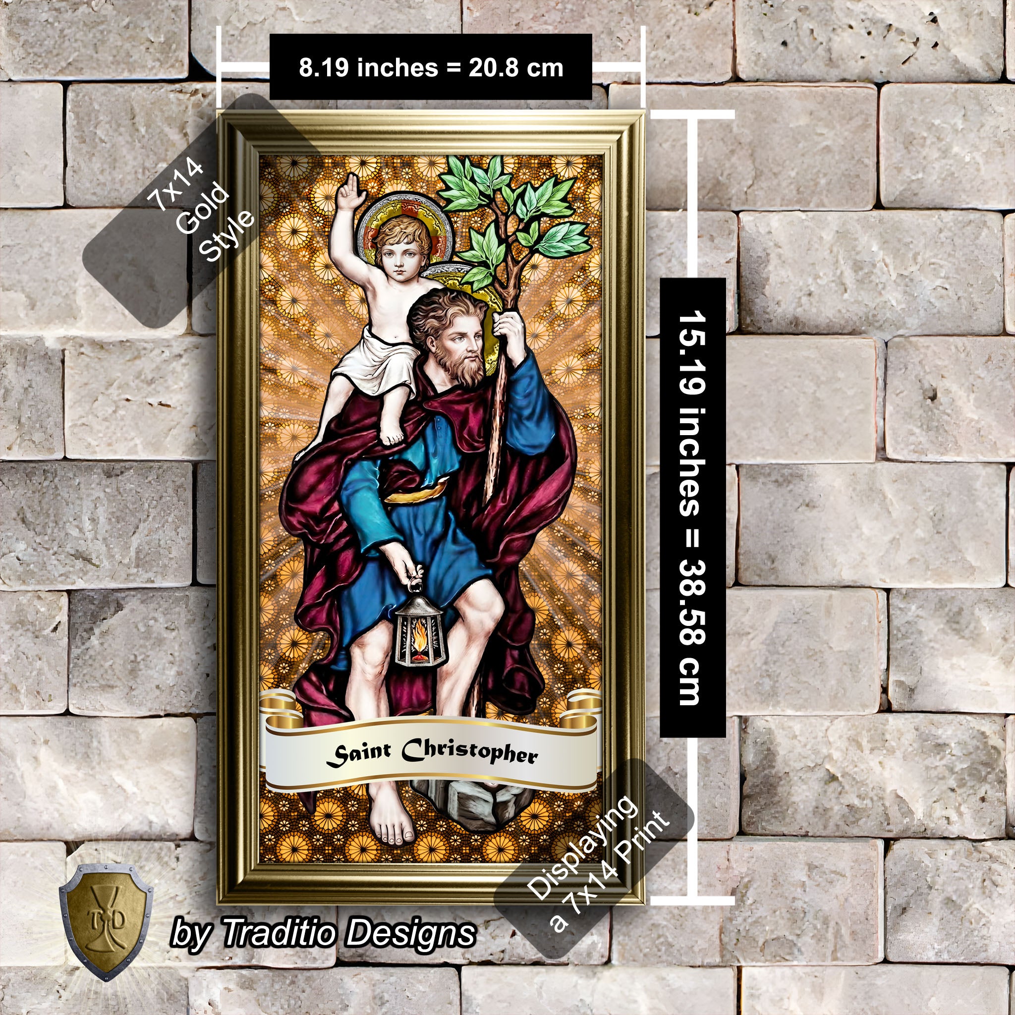 St. Christopher Framed Print (Full Stained Glass) Patron of Travelers - 15 Framing Options