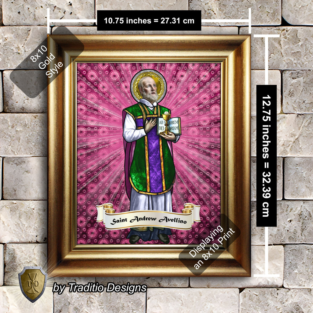 St. Andrew Avellino Framed Print (Full Stained Glass) Patron of Stroke Victims - 15 Framing Options
