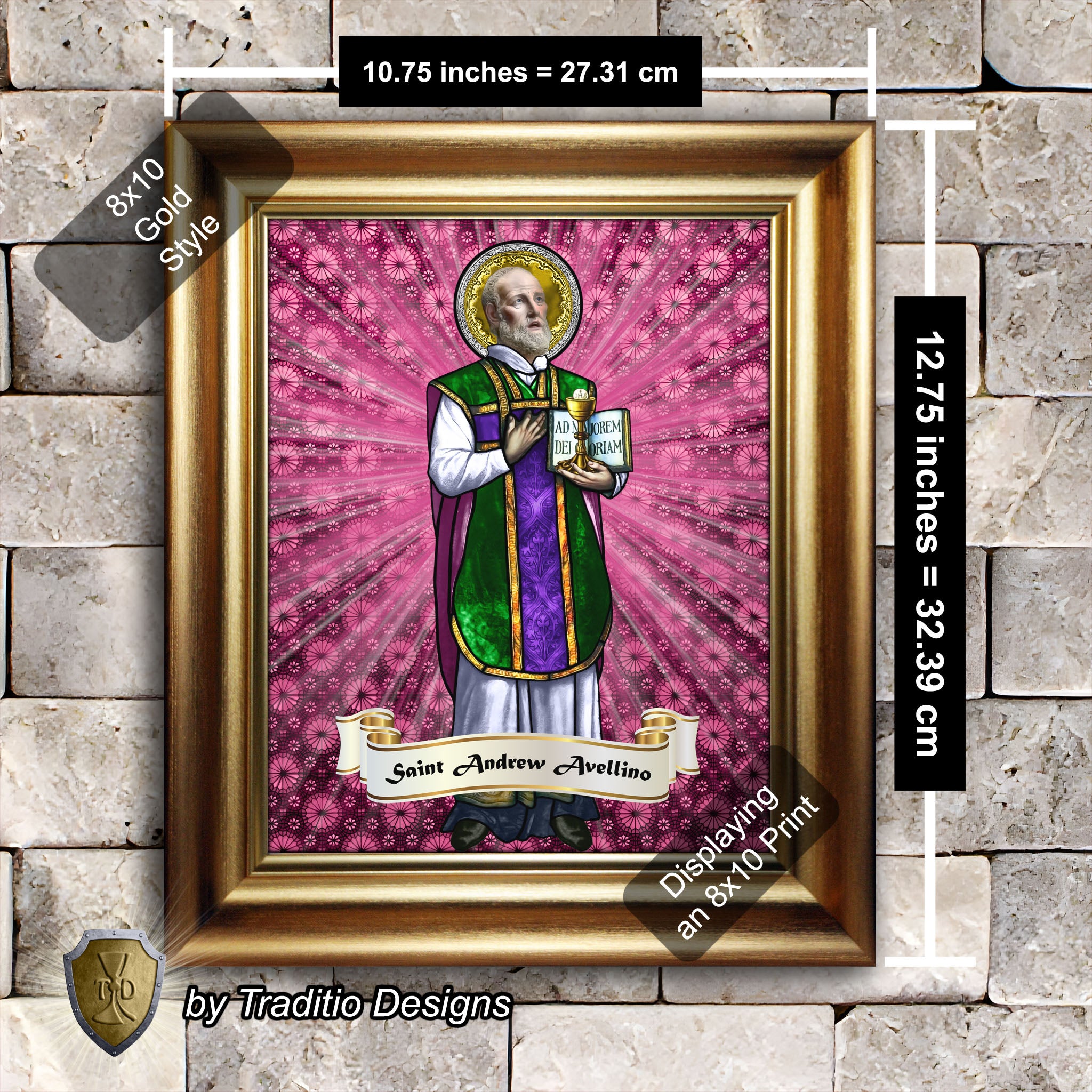 St. Andrew Avellino Framed Print (Full Stained Glass) Patron of Stroke Victims - 15 Framing Options