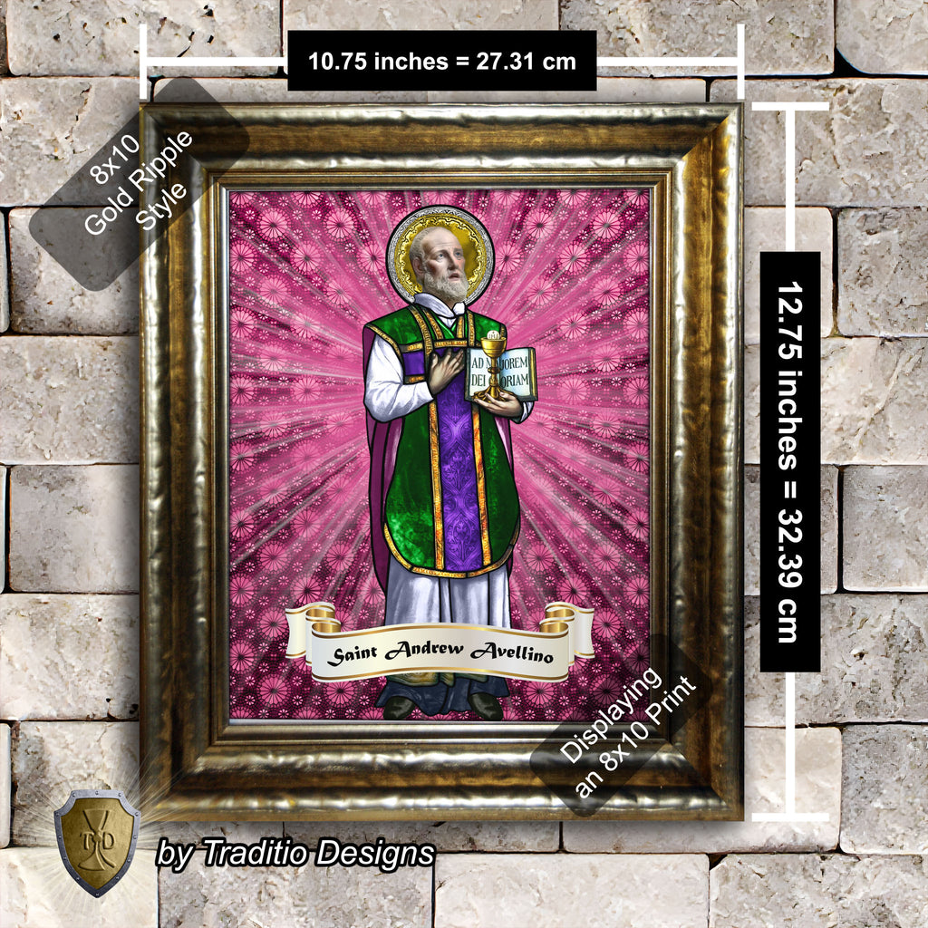 St. Andrew Avellino Framed Print (Full Stained Glass) Patron of Stroke Victims - 15 Framing Options