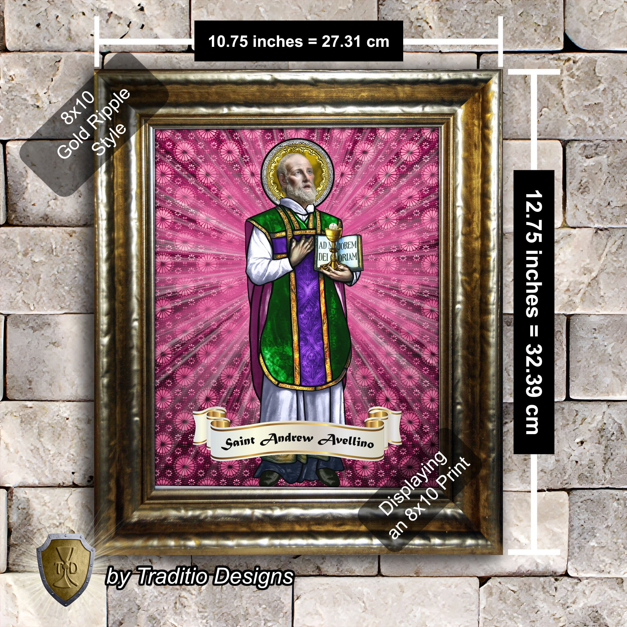 St. Andrew Avellino Framed Print (Full Stained Glass) Patron of Stroke Victims - 15 Framing Options