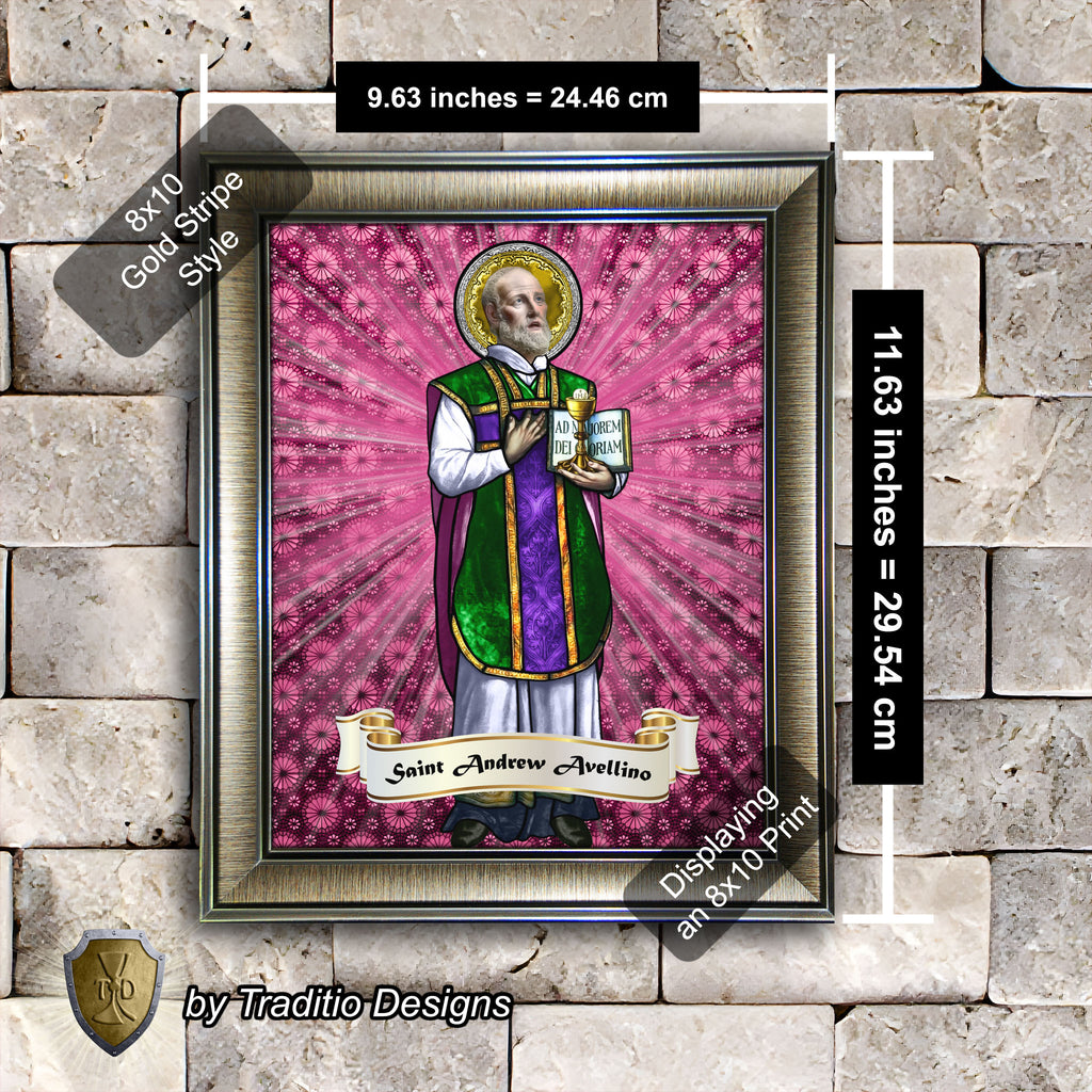 St. Andrew Avellino Framed Print (Full Stained Glass) Patron of Stroke Victims - 15 Framing Options