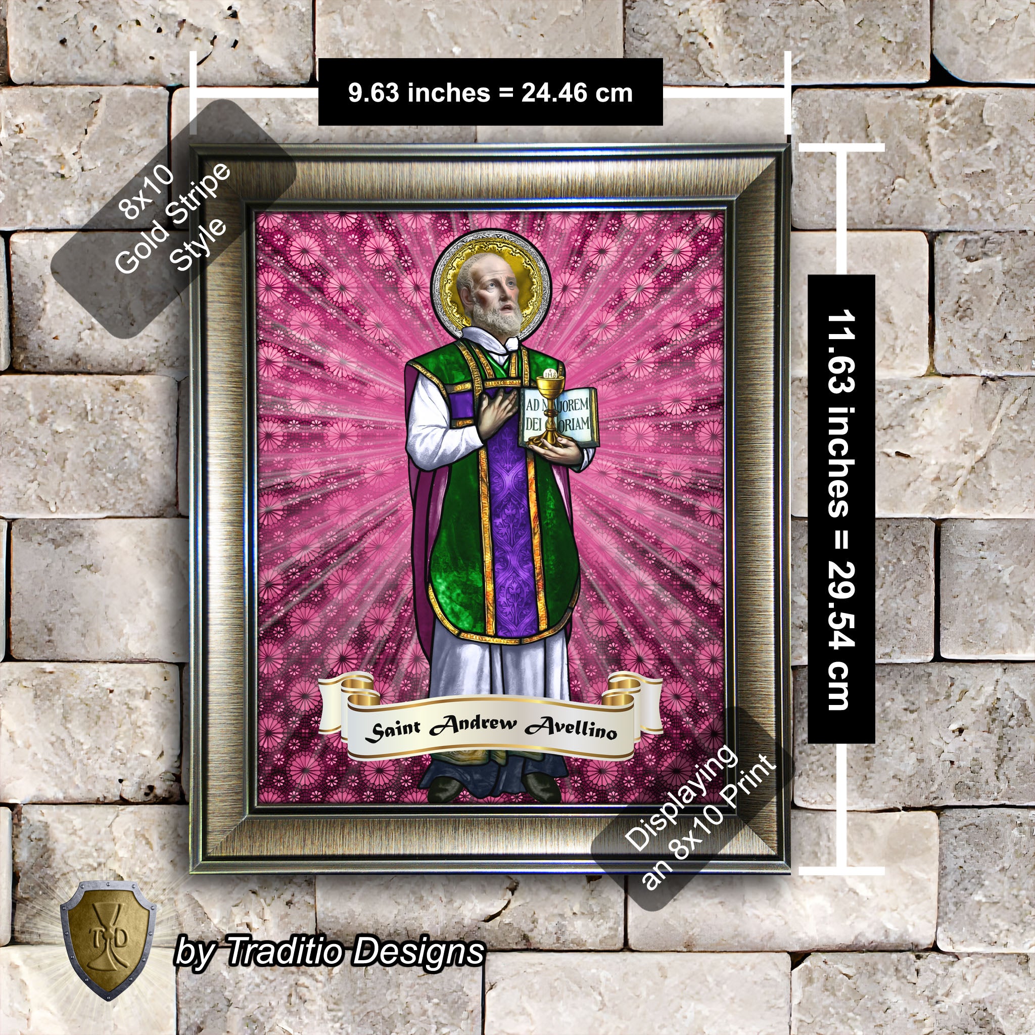 St. Andrew Avellino Framed Print (Full Stained Glass) Patron of Stroke Victims - 15 Framing Options