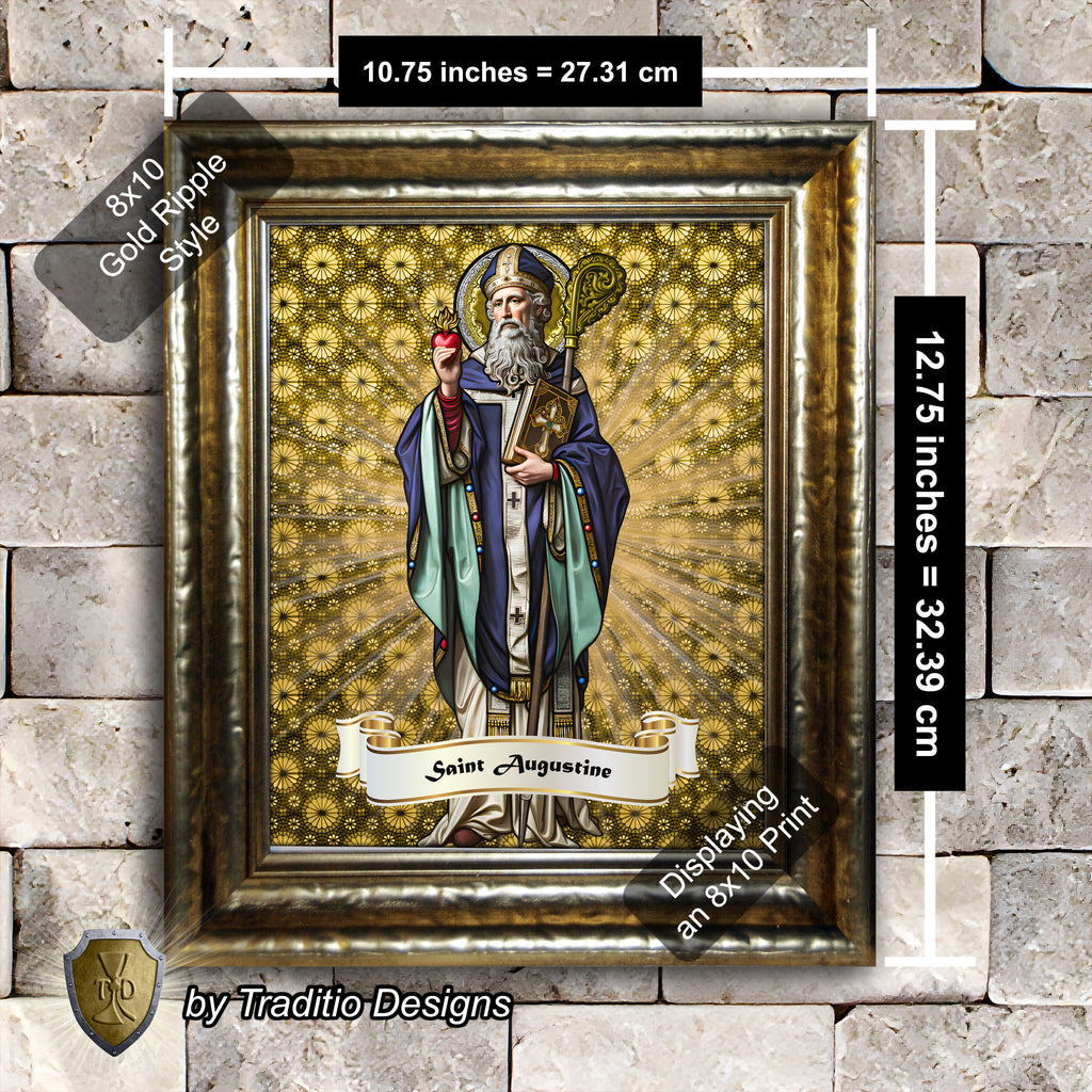 St. Augustine of Hippo Framed Print (Full Stained Glass) Patron of Sore Eyes and Throats - 15 Framing Options