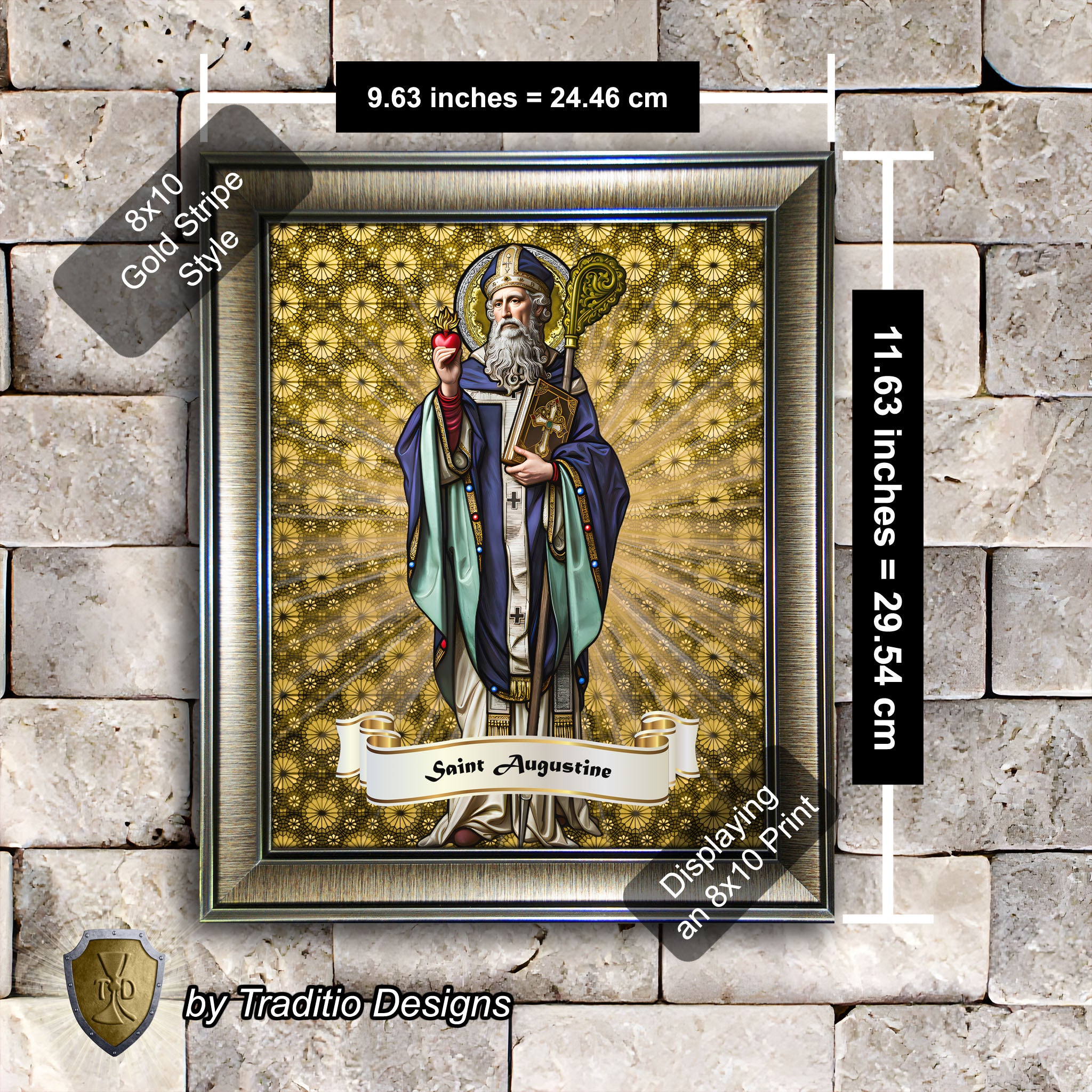St. Augustine of Hippo Framed Print (Full Stained Glass) Patron of Sore Eyes and Throats - 15 Framing Options