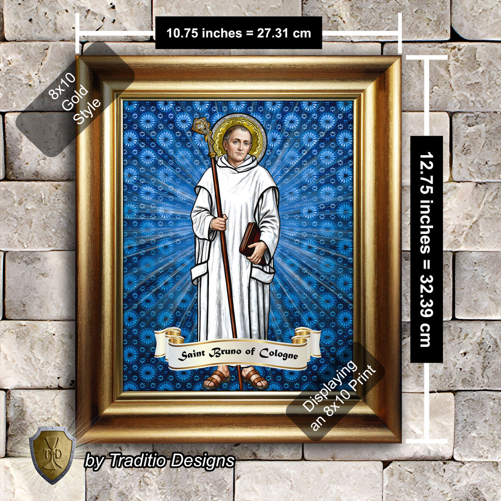 St. Bruno of Cologne Framed Print (Full Stained Glass) Patron of Spiritual Oppression - 15 Framing Options