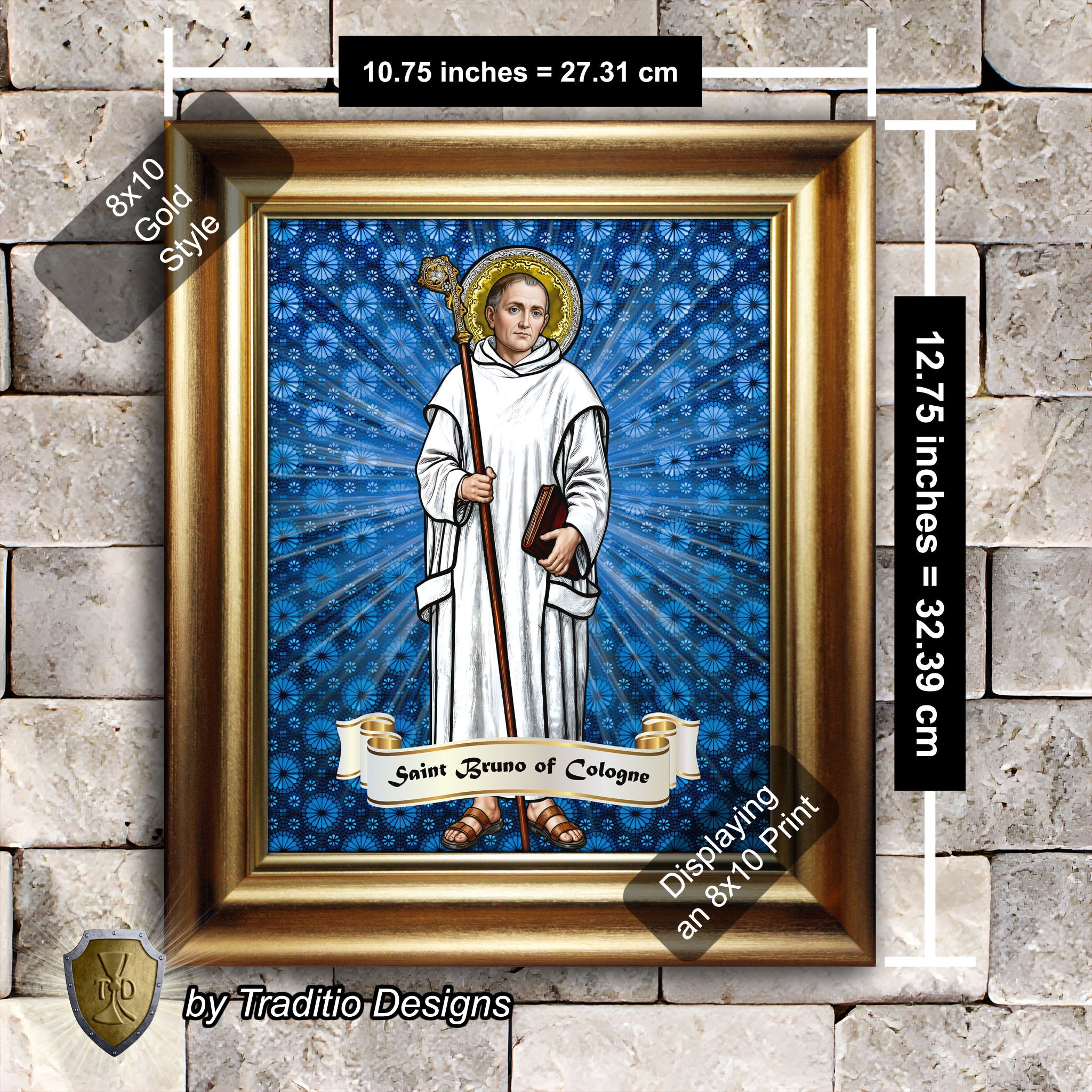 St. Bruno of Cologne Framed Print (Full Stained Glass) Patron of Spiritual Oppression - 15 Framing Options
