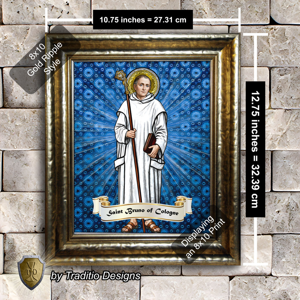 St. Bruno of Cologne Framed Print (Full Stained Glass) Patron of Spiritual Oppression - 15 Framing Options