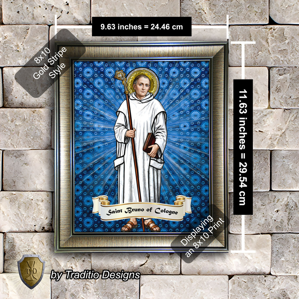 St. Bruno of Cologne Framed Print (Full Stained Glass) Patron of Spiritual Oppression - 15 Framing Options