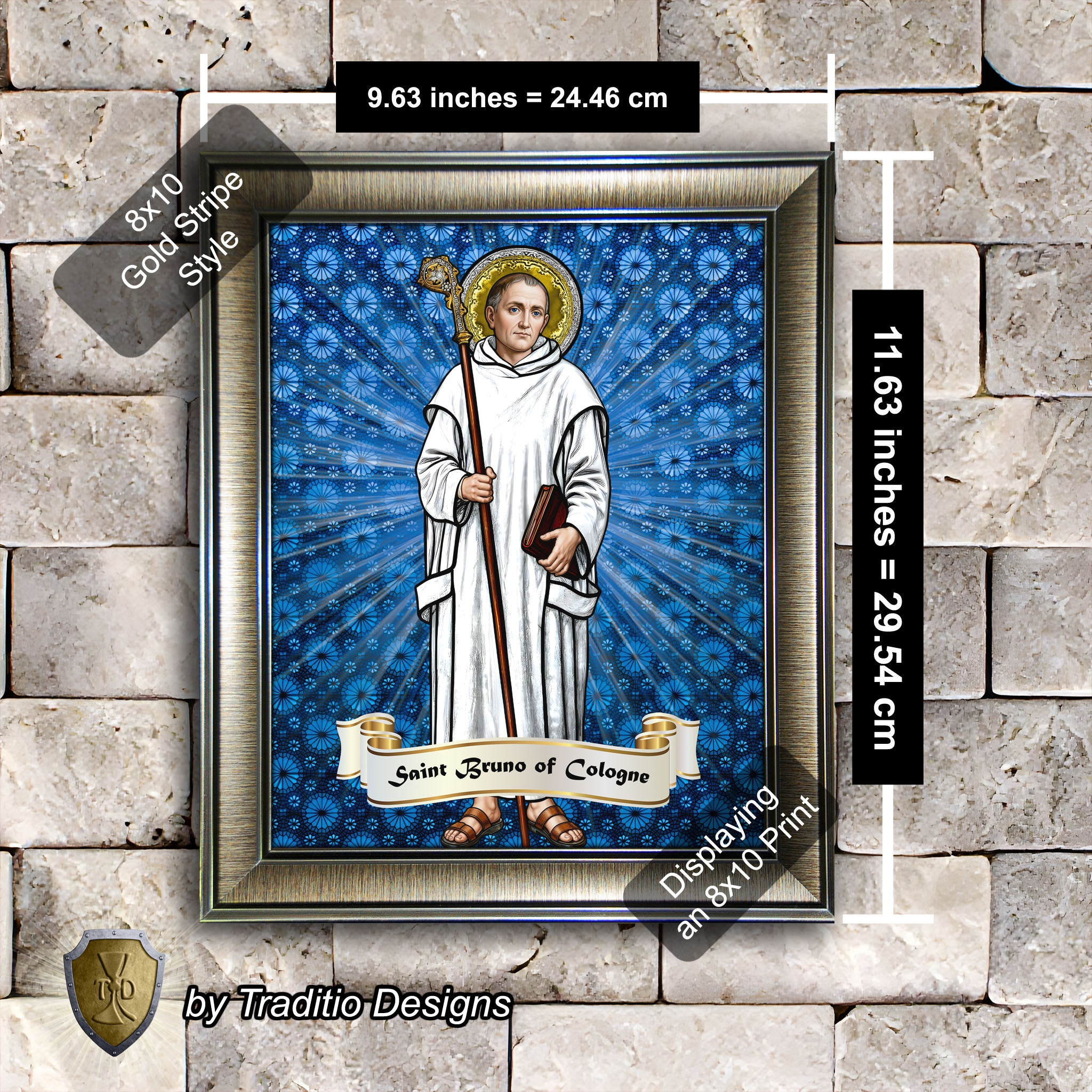 St. Bruno of Cologne Framed Print (Full Stained Glass) Patron of Spiritual Oppression - 15 Framing Options