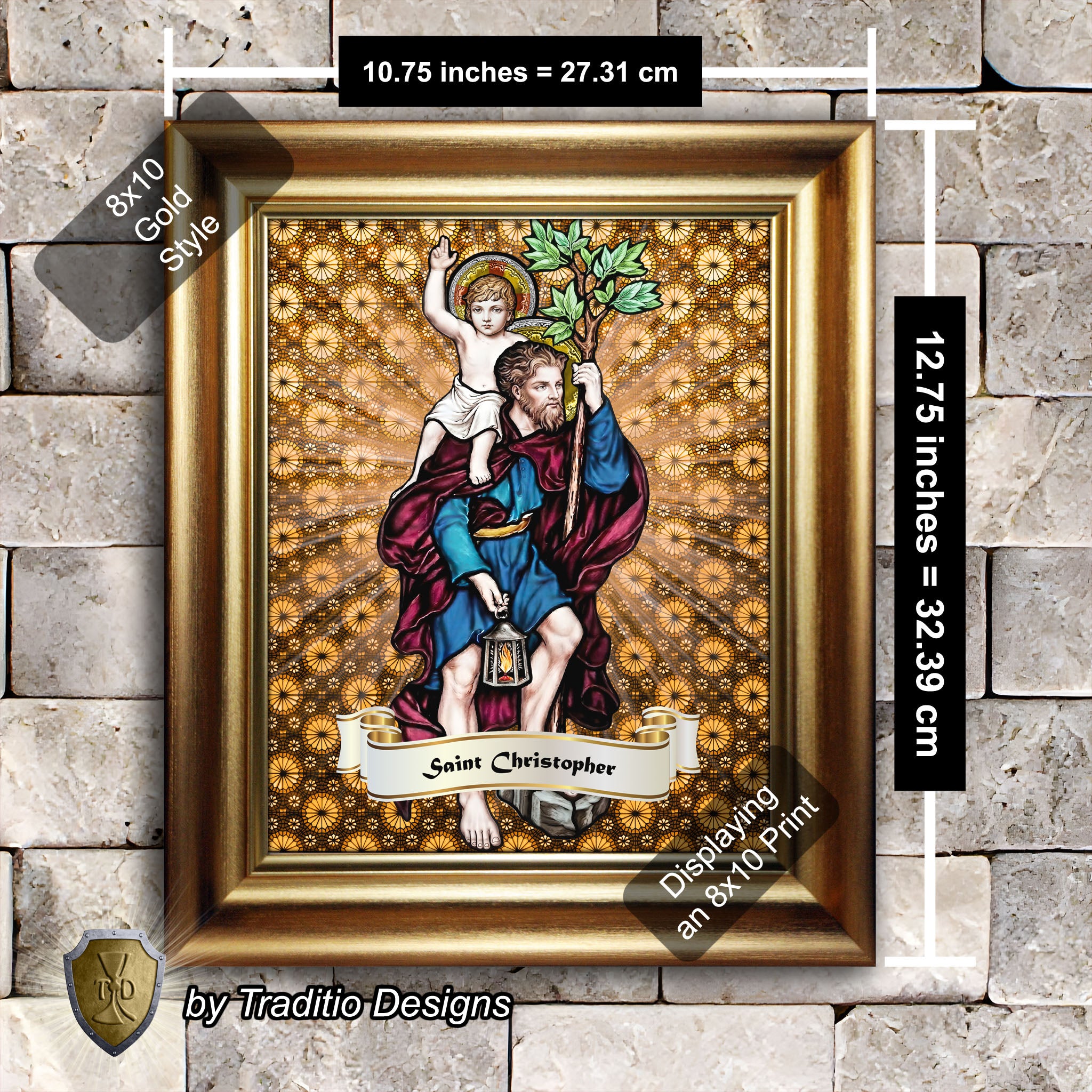 St. Christopher Framed Print (Full Stained Glass) Patron of Travelers - 15 Framing Options