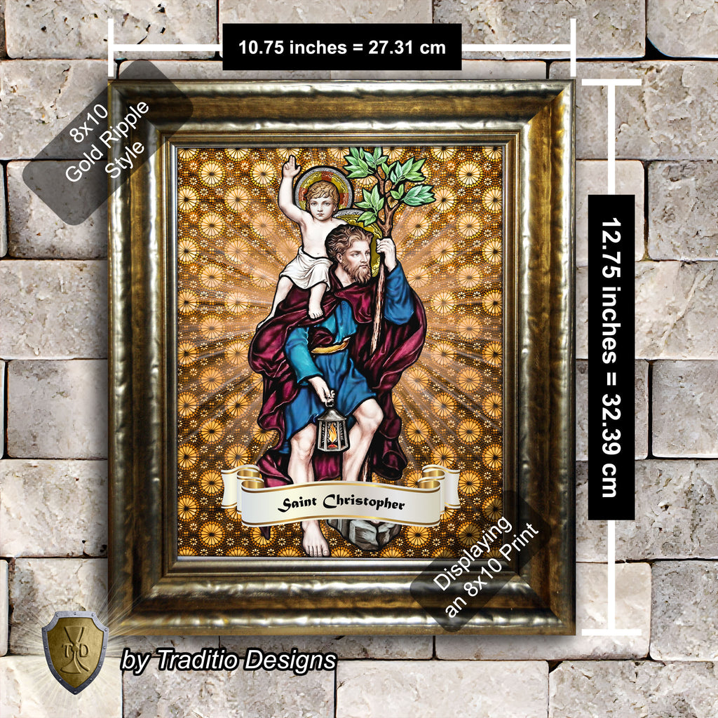 St. Christopher Framed Print (Full Stained Glass) Patron of Travelers - 15 Framing Options