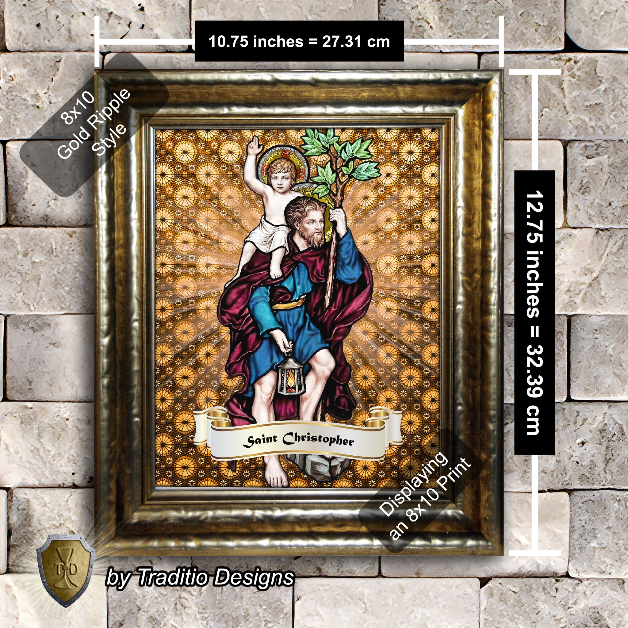 St. Christopher Framed Print (Full Stained Glass) Patron of Travelers - 15 Framing Options