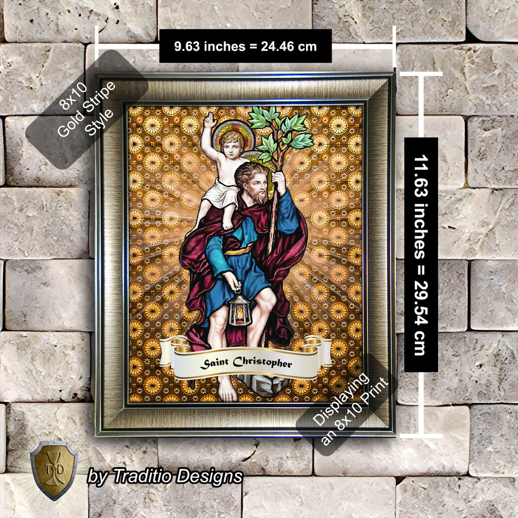 St. Christopher Framed Print (Full Stained Glass) Patron of Travelers - 15 Framing Options