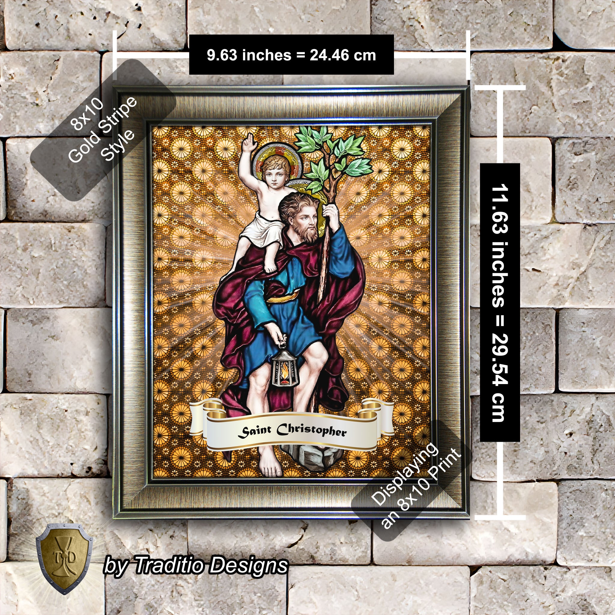 St. Christopher Framed Print (Full Stained Glass) Patron of Travelers - 15 Framing Options