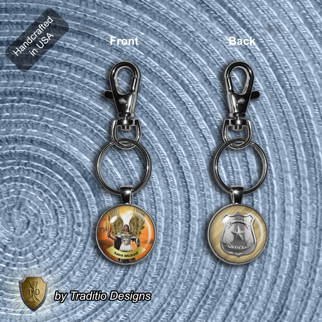 St. Michael Police Officer Two-Sided Keychain | Double-Glass Edition | Patron of Law Enforcement | Handcrafted Gift