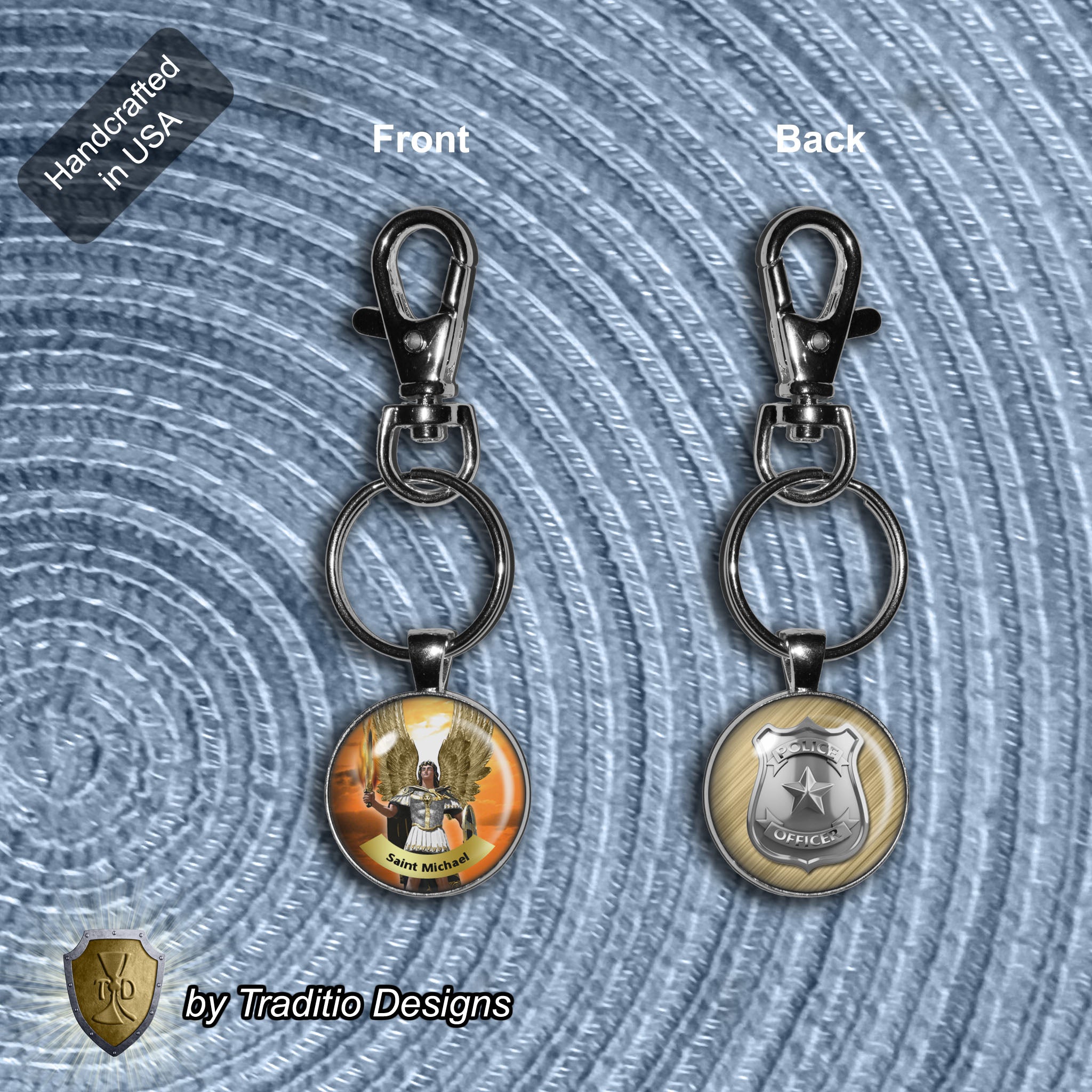 St. Michael Police Officer Two-Sided Keychain | Double-Glass Edition | Patron of Law Enforcement | Handcrafted Gift