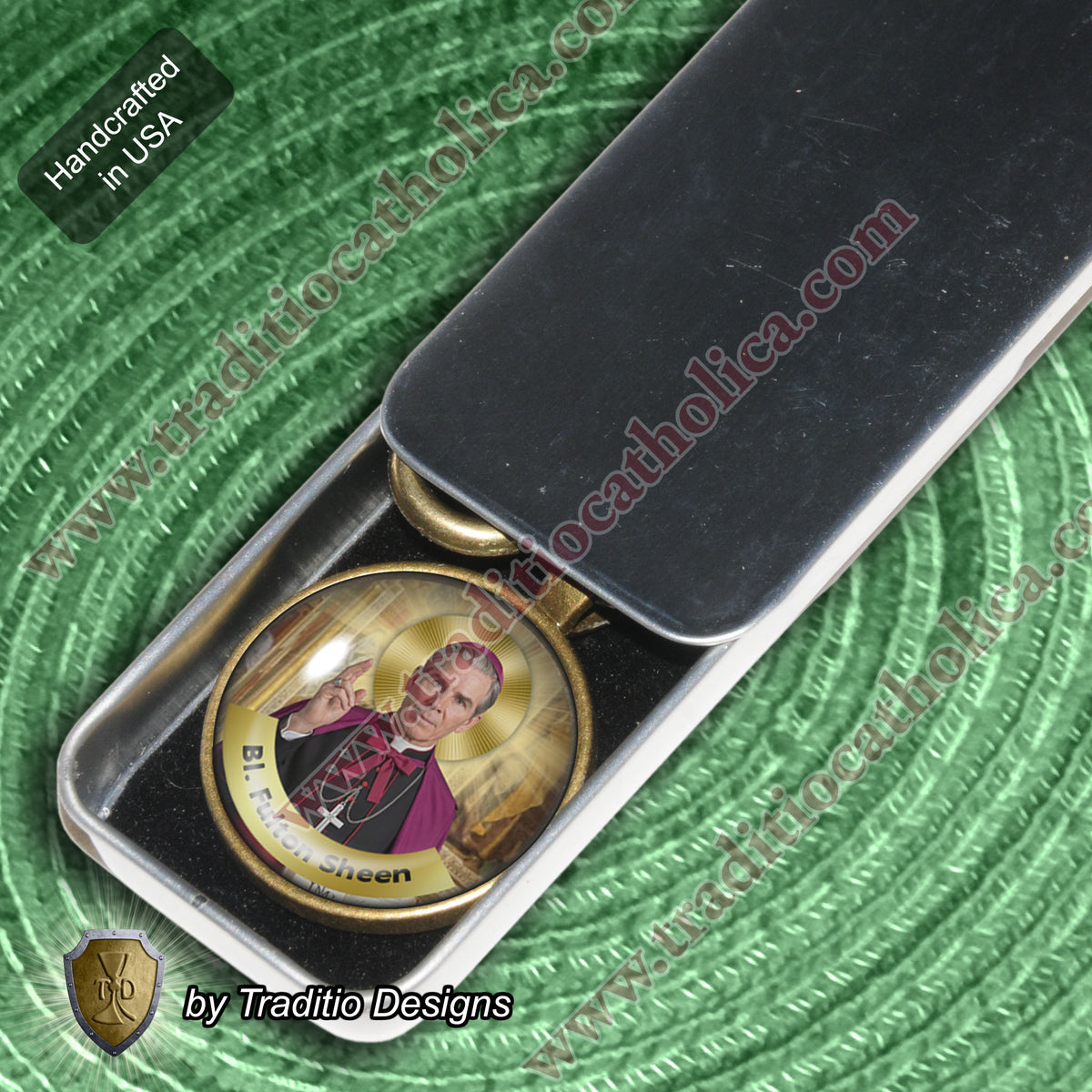 Bl. Fulton J. Sheen Keychain | Bronze Glass Edition | Infant Health, Heart Relief & Broadcasters | Handcrafted Devotional Art